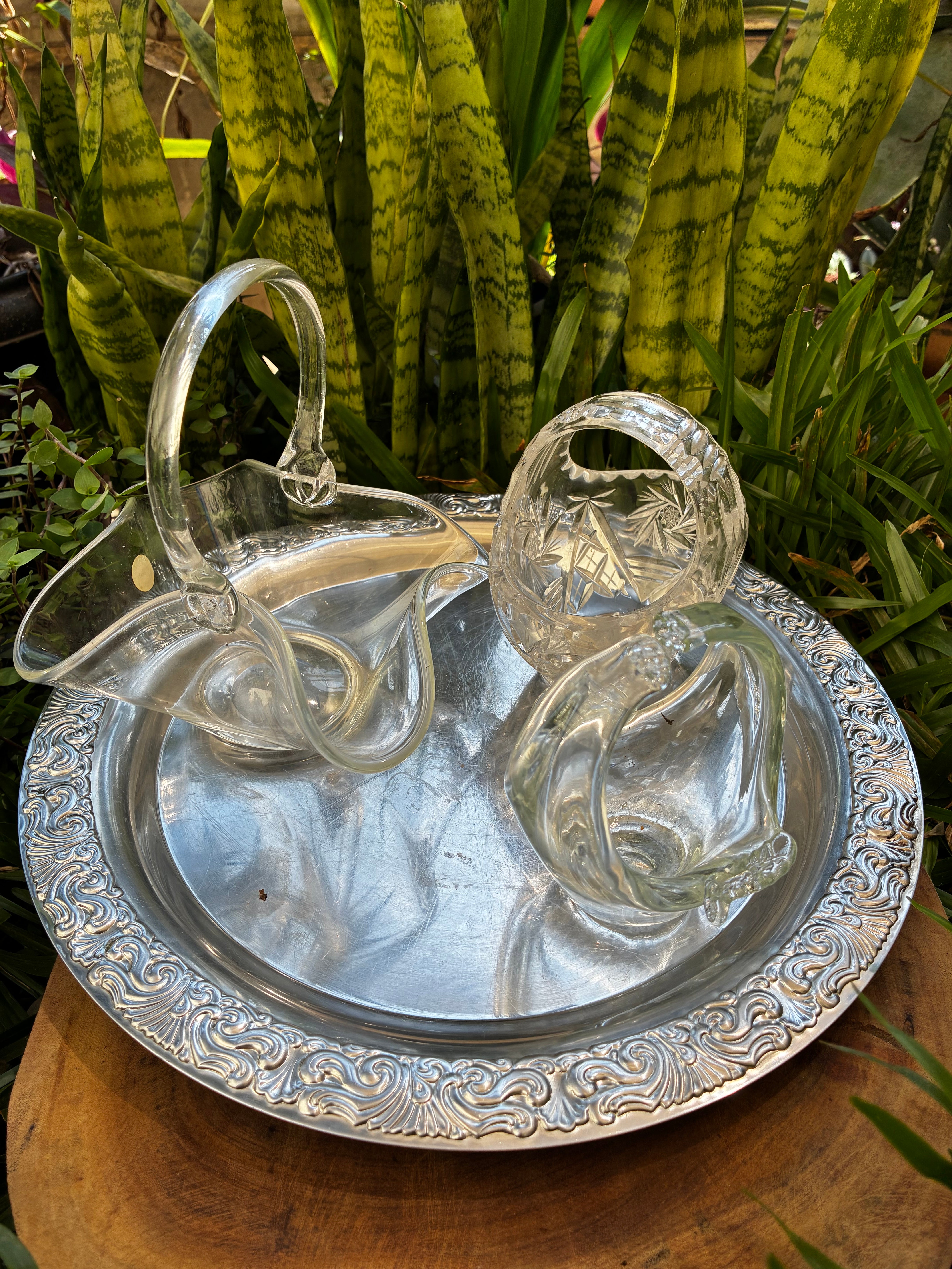 Trio de Mini Cestas em Vidro transparente 
