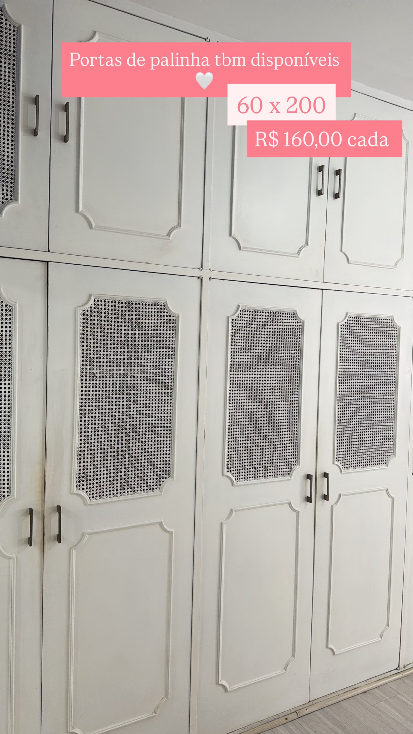 Portas de Palhinha laqueada em branco para uso decorativo 