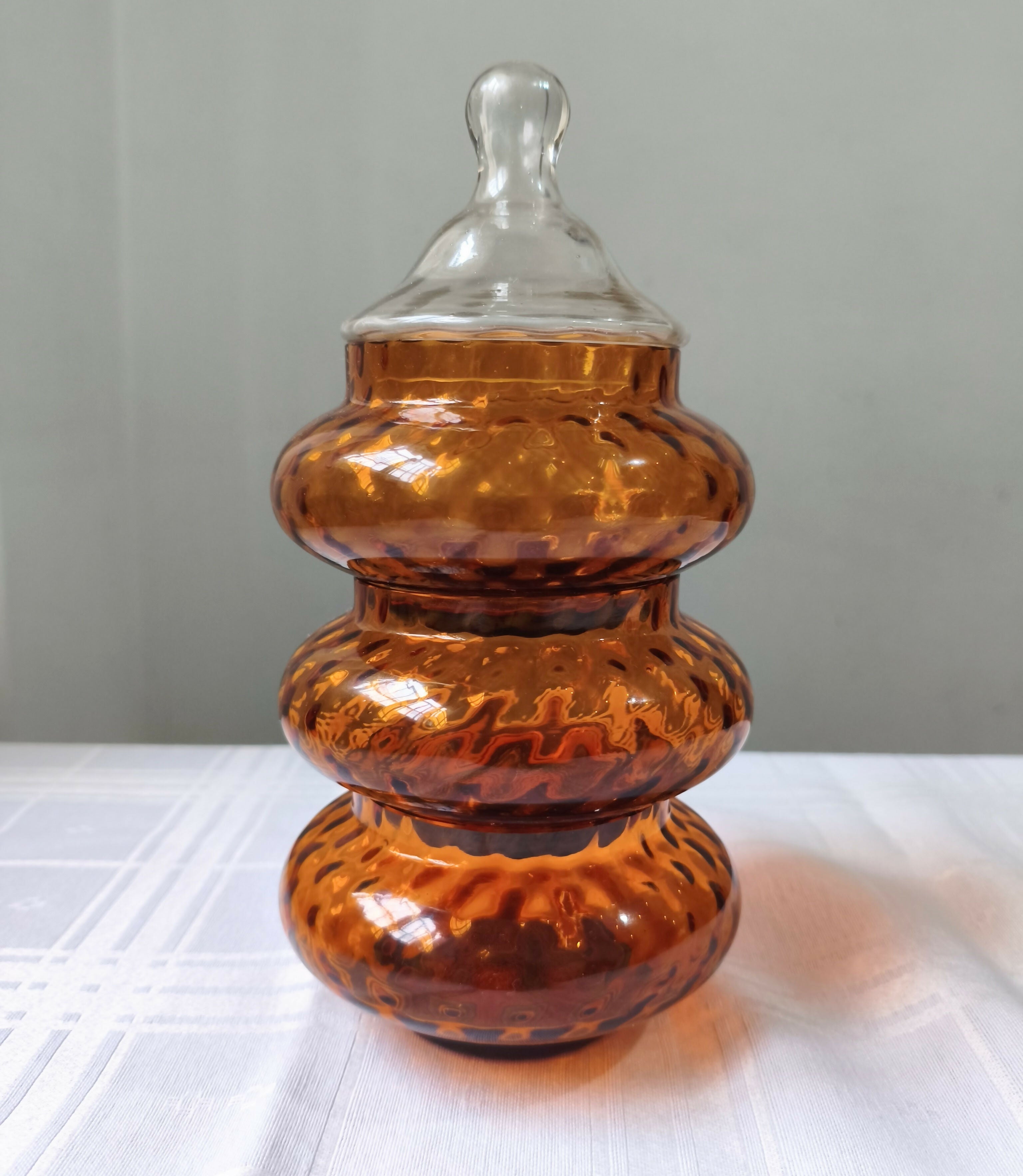 Bomboniere em vidro âmbar com tampa