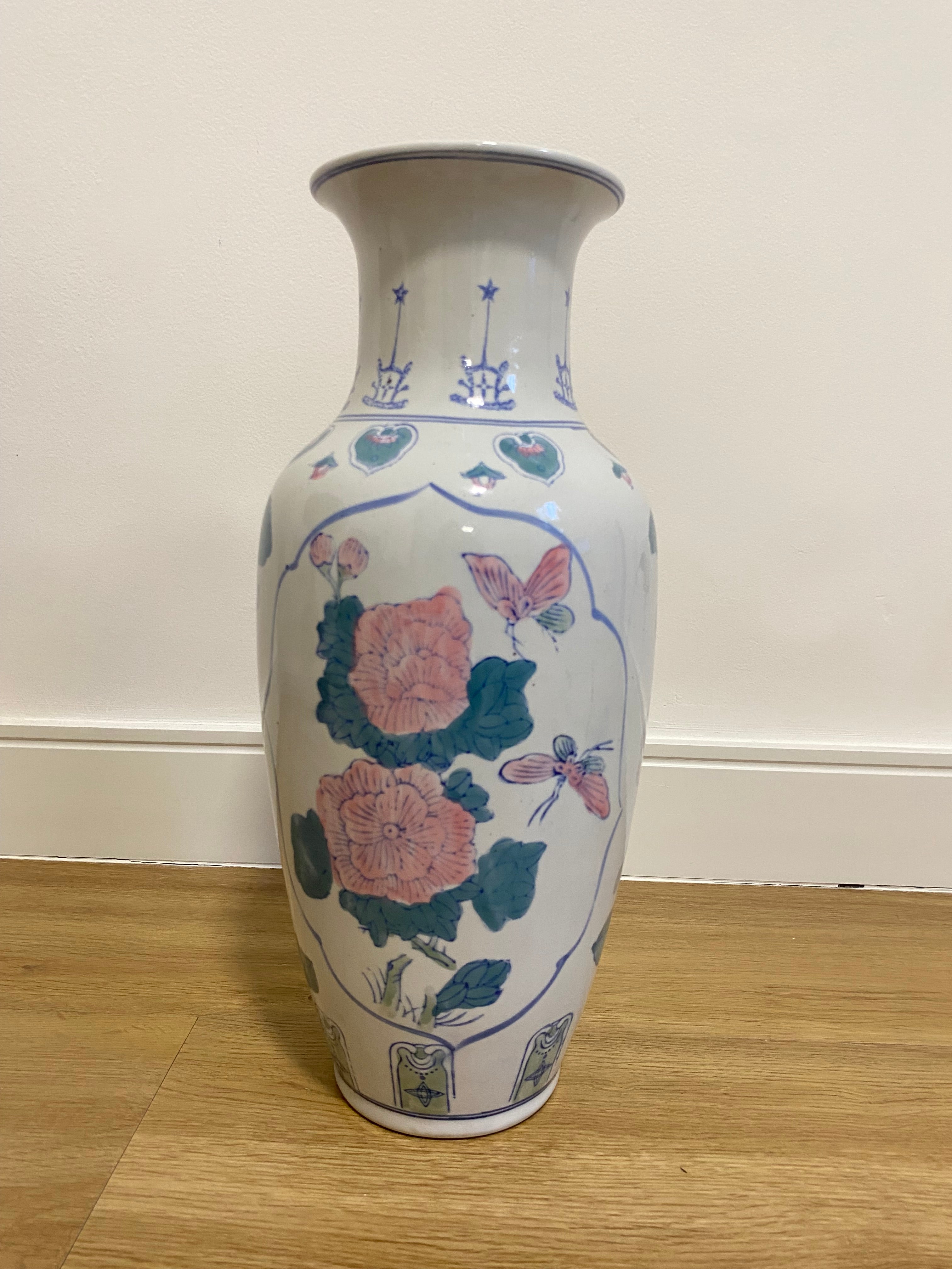 Vaso Cerâmica Chinesa com pintura floral feita à mão 