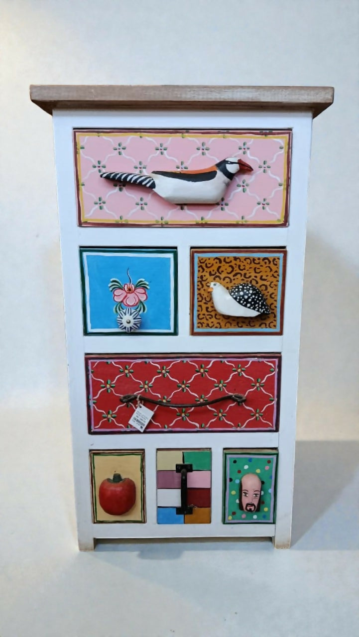 Mesa Lateral Alta em Madeira Nobre – Gavetas Pintadas à Mão