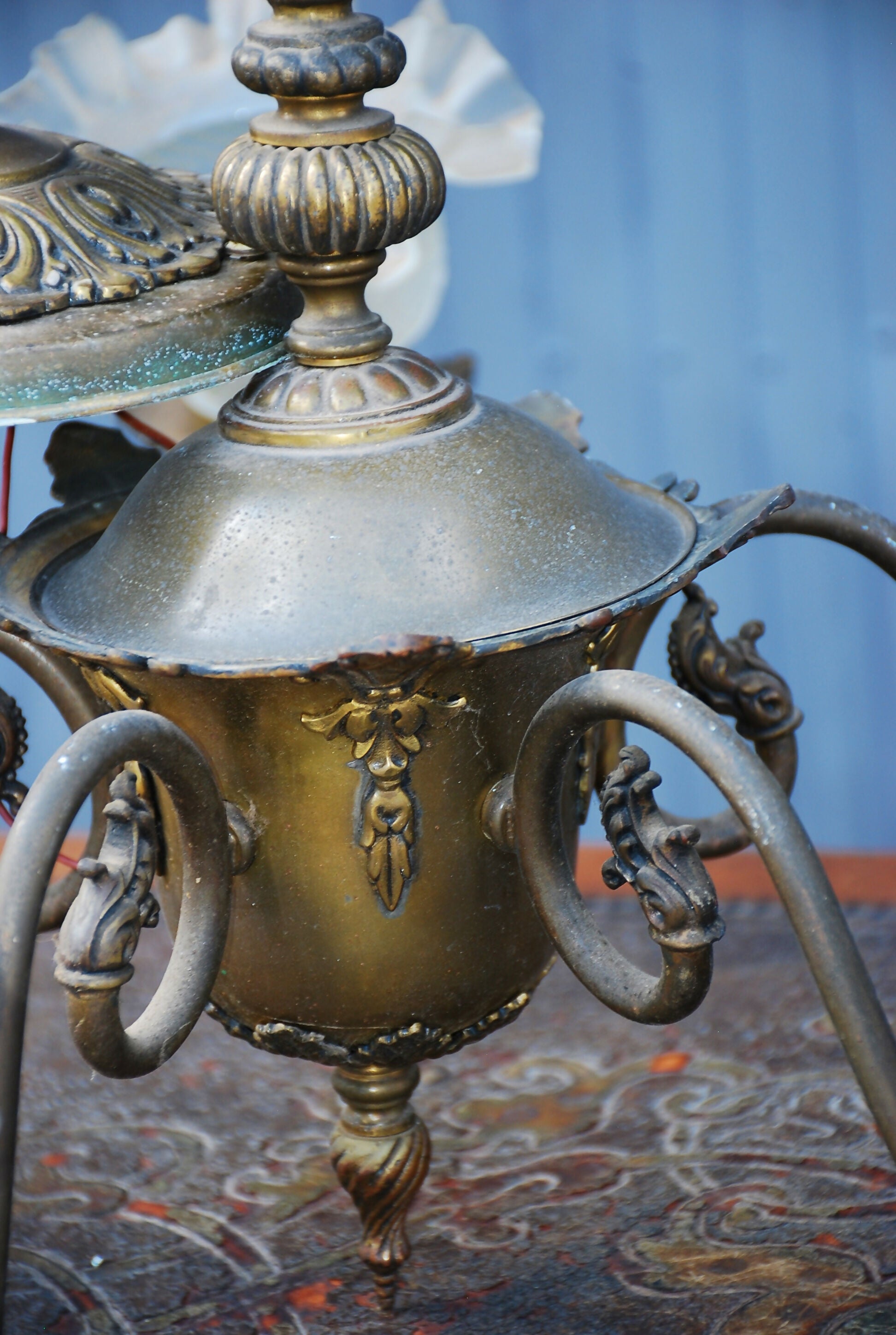 lustre bronze carlo montalto , 5 bocais , anos 70