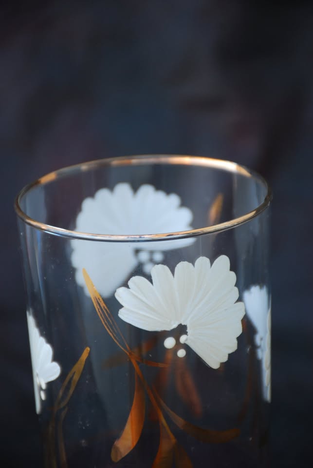 Copos de vidro vintage floral rosa  anos 60