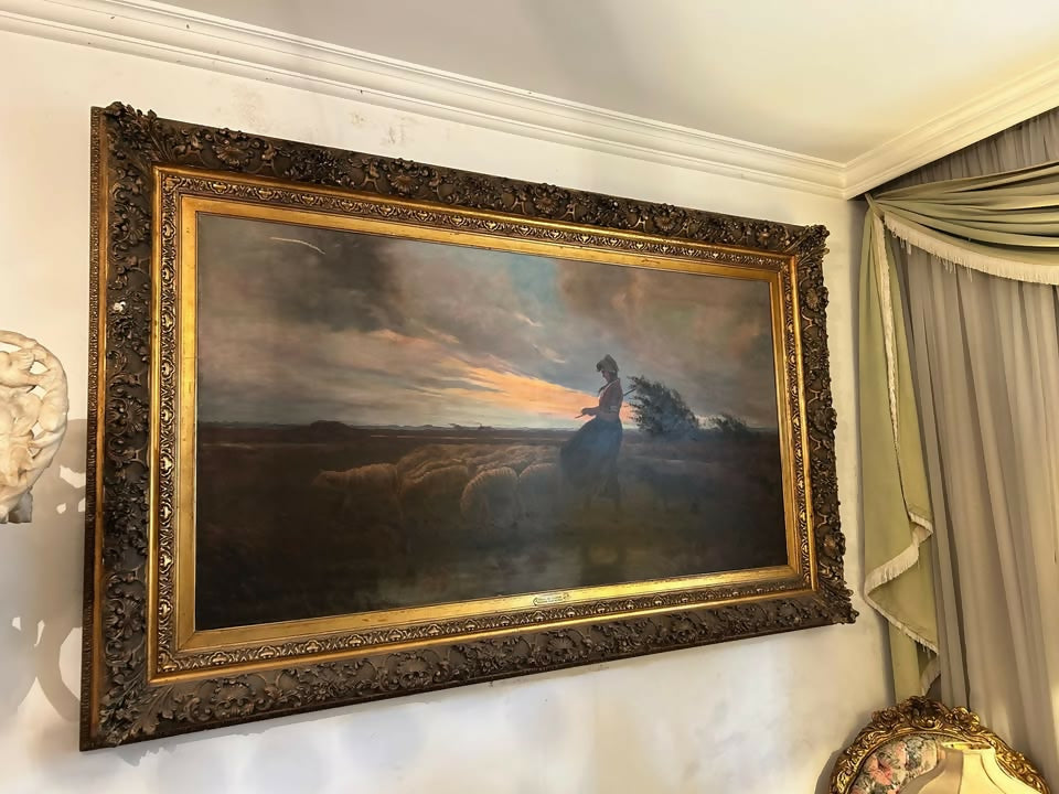 Quadro Antigo – Bela Paisagem de Antuérpia – Moldura Ricamente Trabalhada