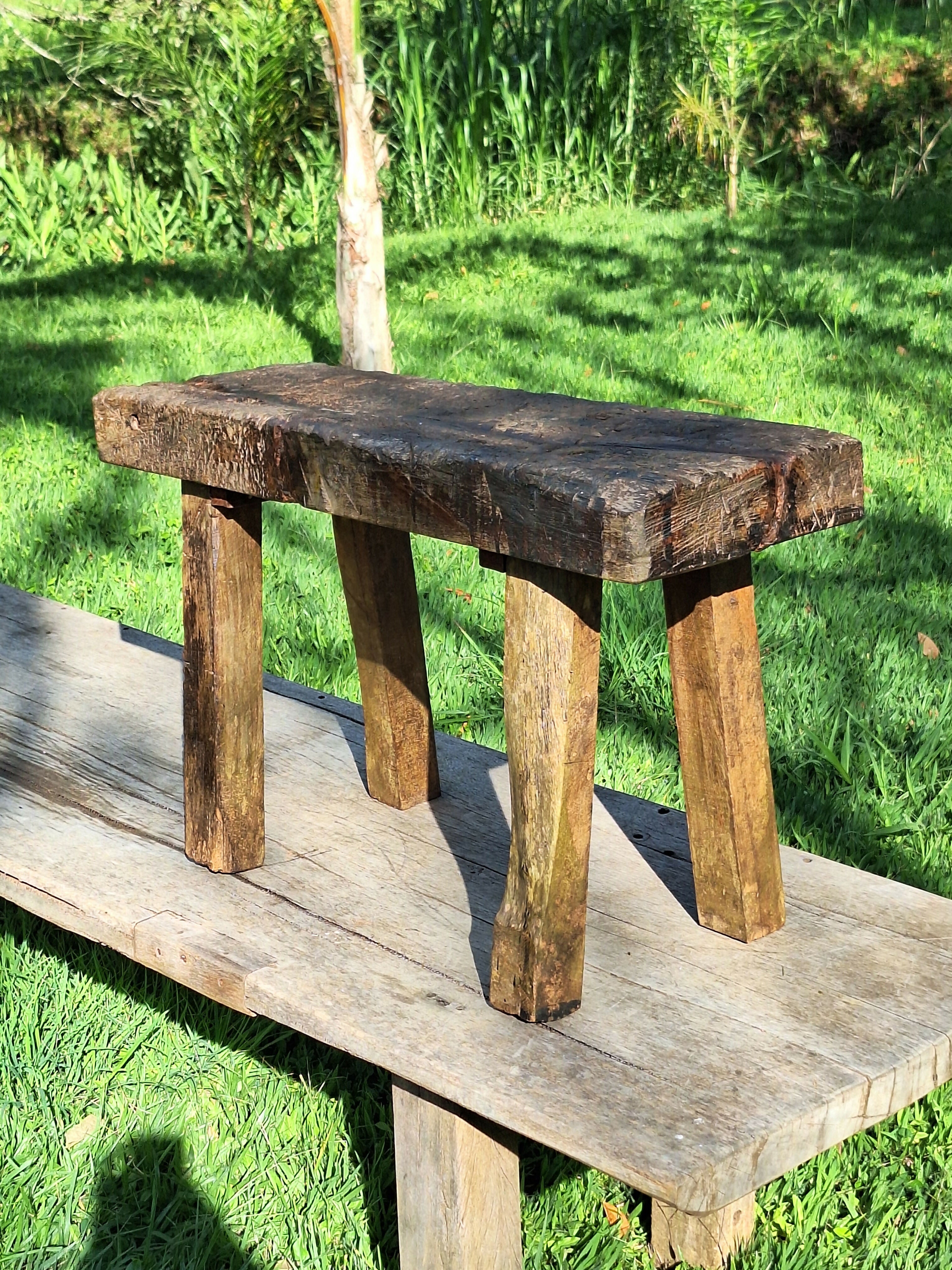 Banco Antigo Rústico Madeira Maciça Garimpo Mineiro