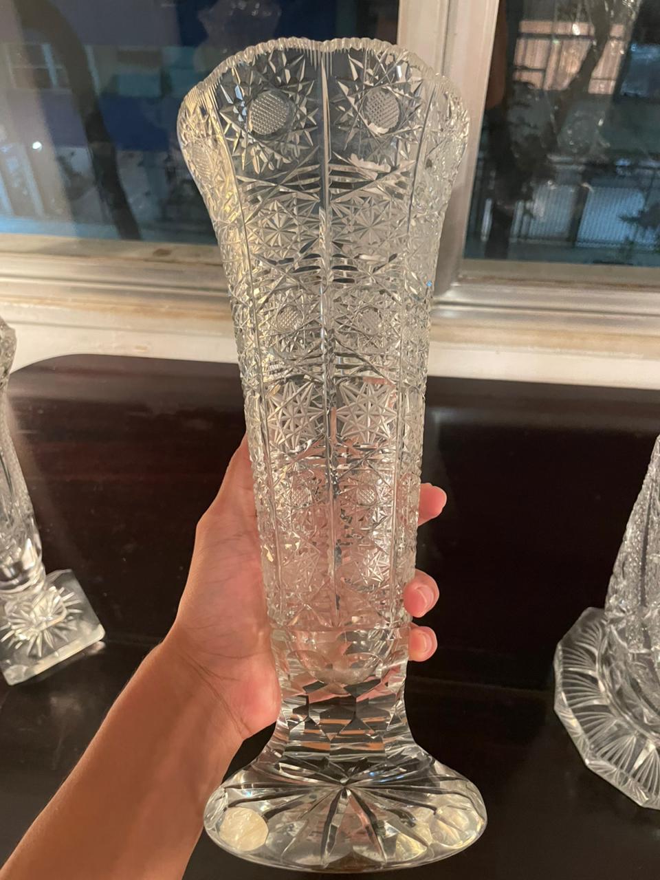 Grande vaso de cristal lapidado