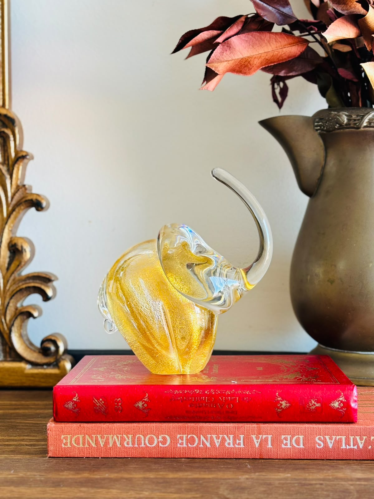 Escultura de elefante em vidro Murano com ouro, Itália, segunda metade do século XX