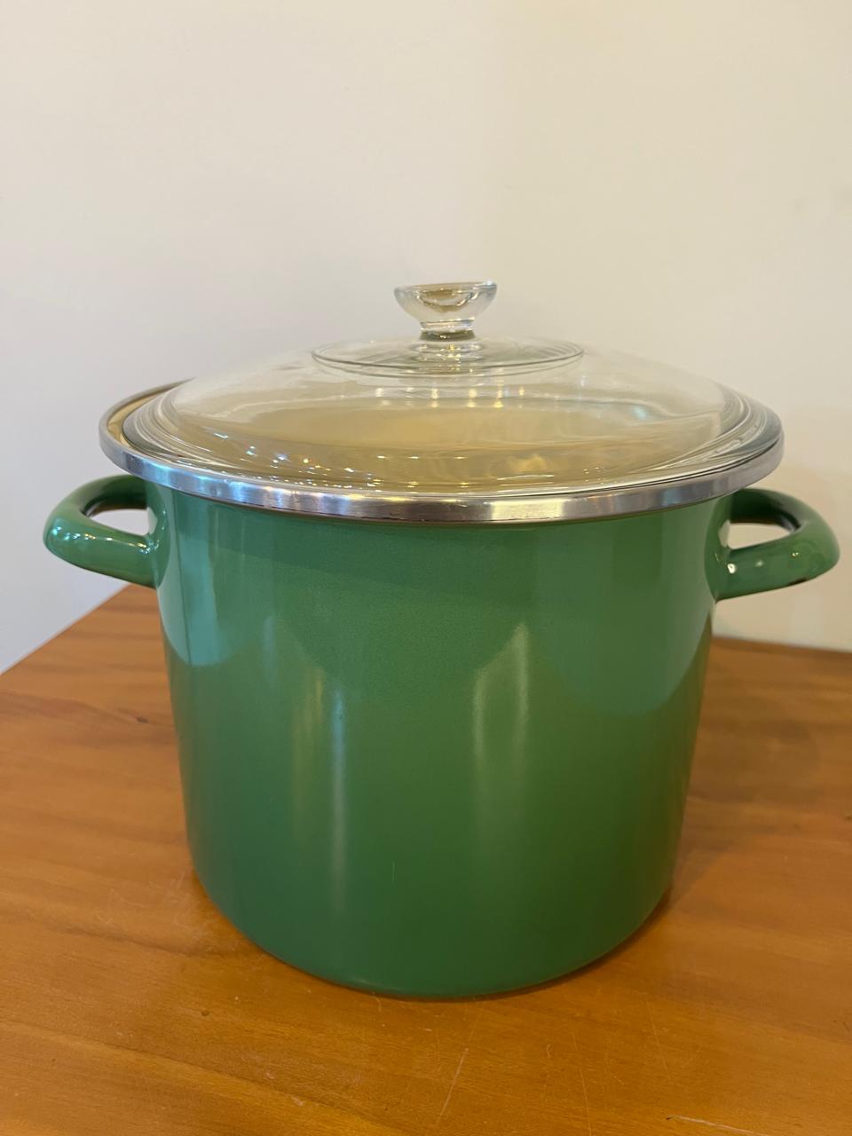 Panela Esmaltada Verde com Tampa de Vidro