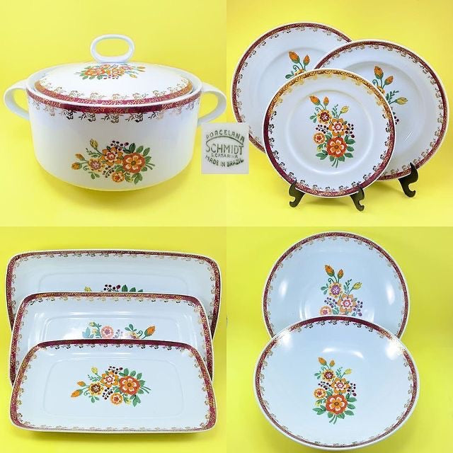 Jogo de jantar com motivos florais - Porcelana Schmidt déc.1960