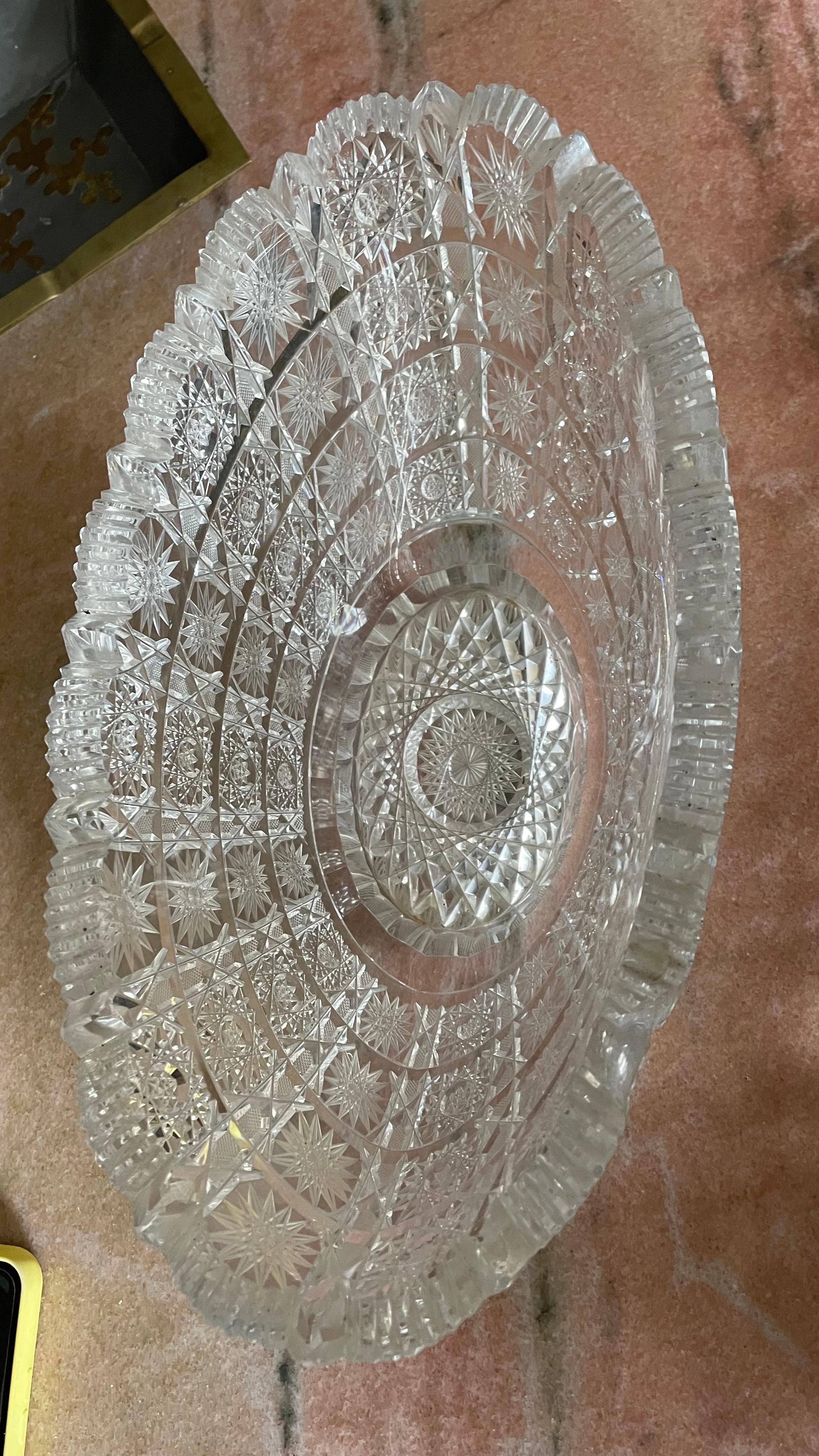 Fruteira oval e Bandeja retangular em cristal lapidado - Centro de mesa