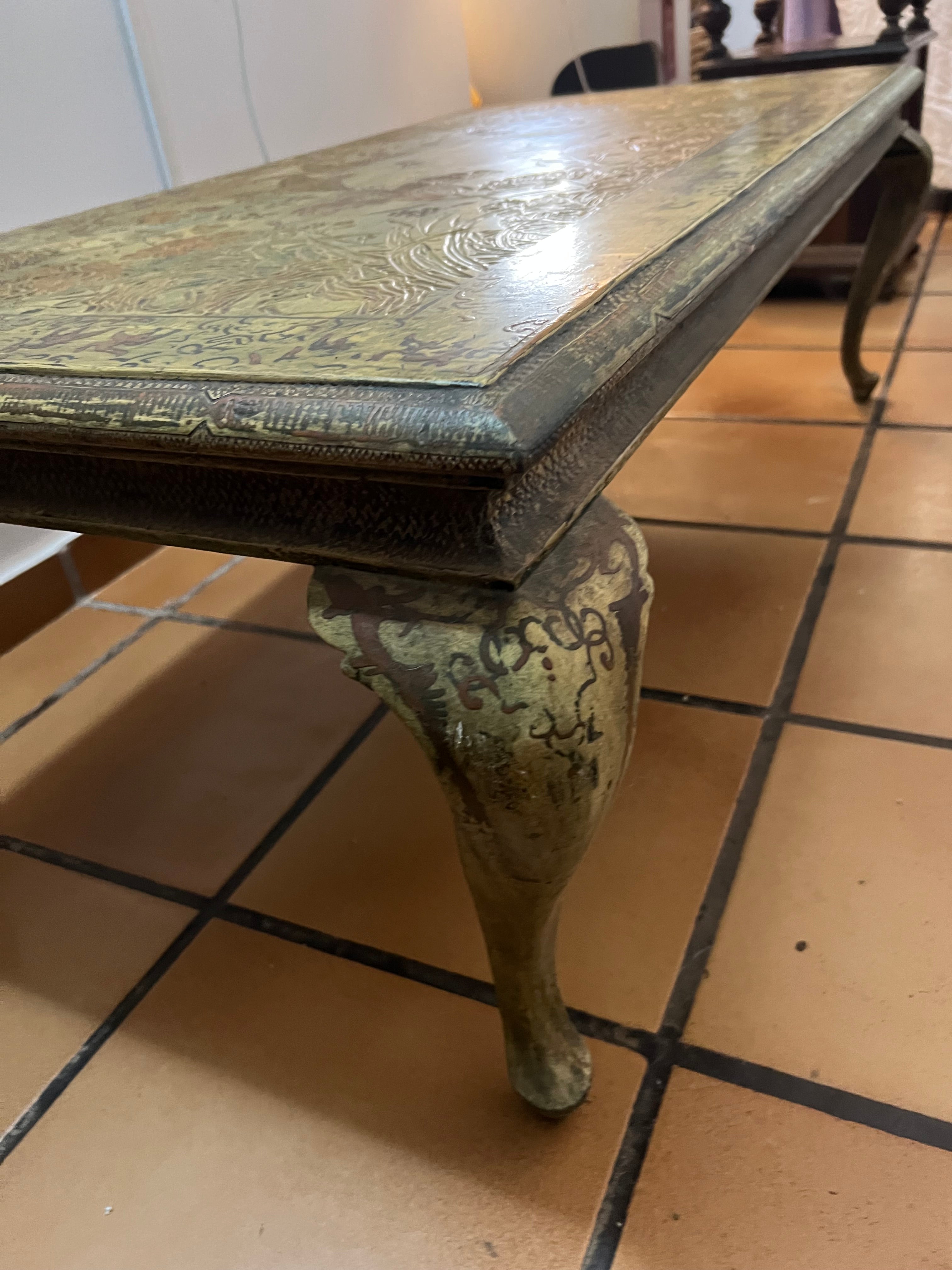 Mesa de Centro Retangular Antiga Oriental Estilo Chinoiserie com flores e pássaros 