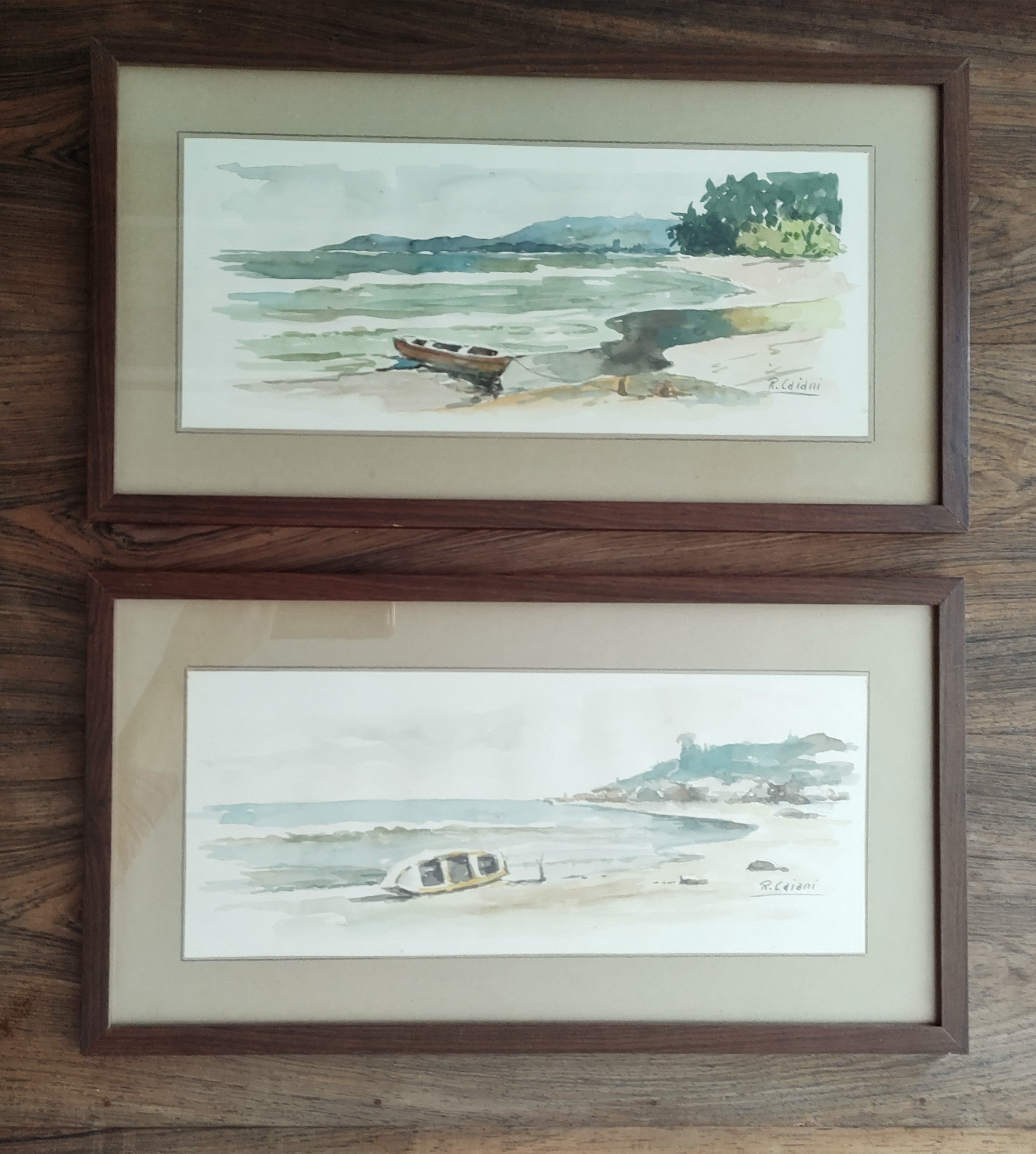 Dupla de quadros temática marinha Romeu Caiani- originais década 1980