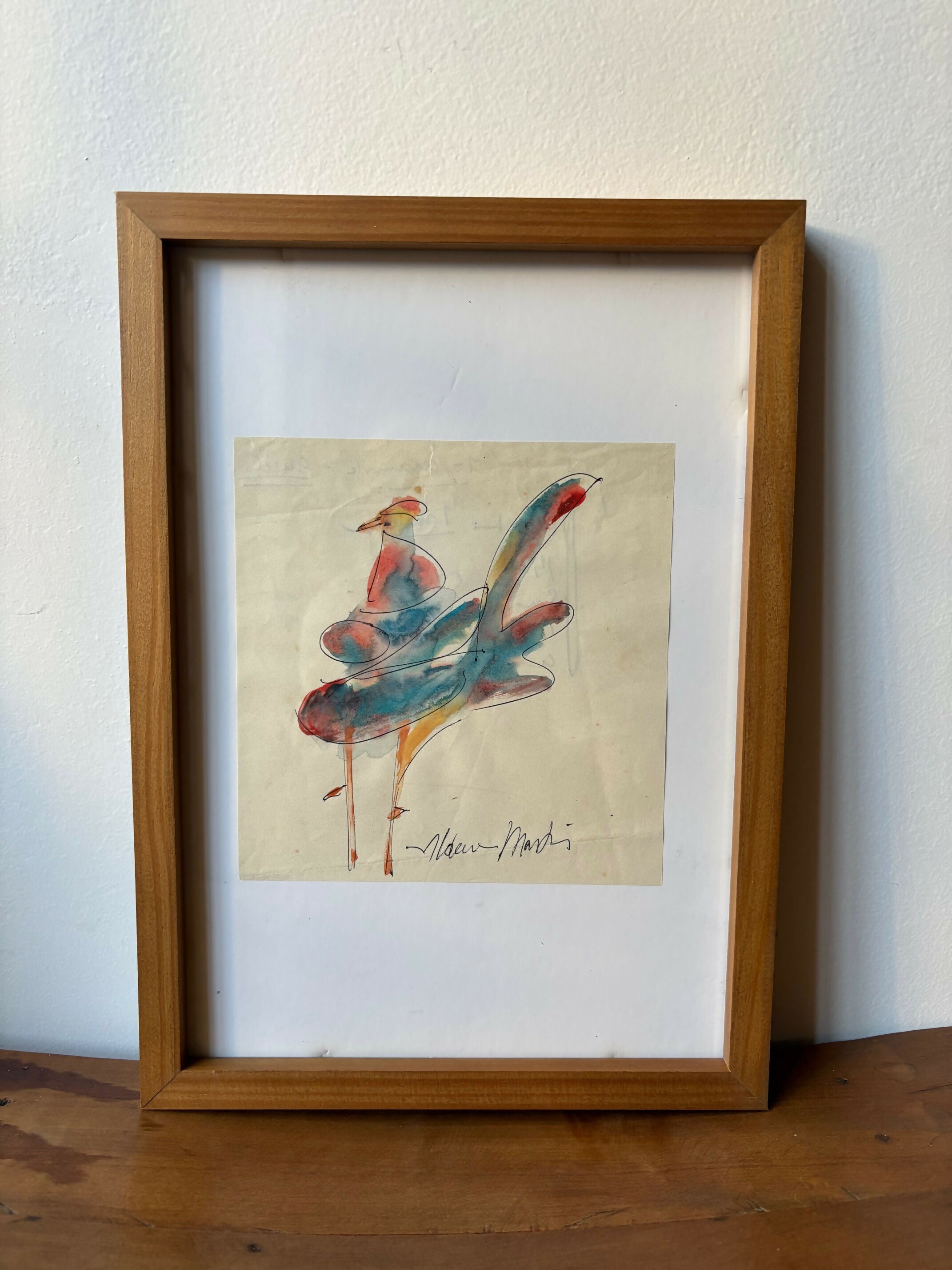 Quadro com aquarela Galo assinada Aldemir Martins