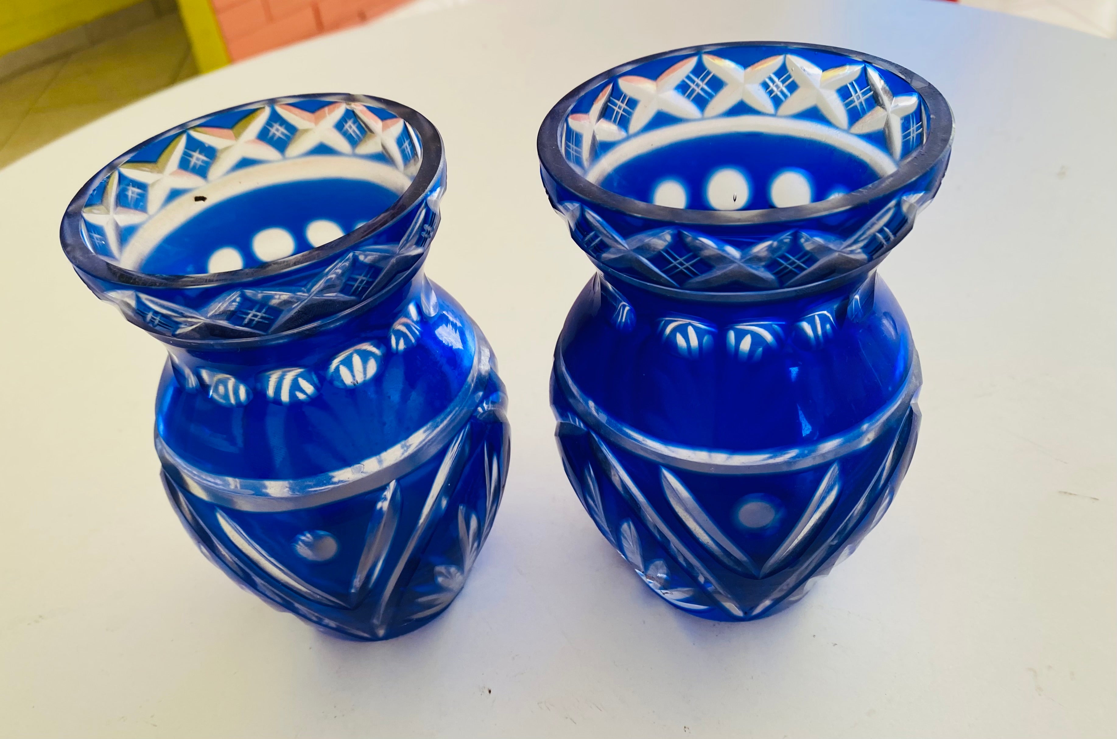 Antigos Vasos Decorativo em Cristal Azul