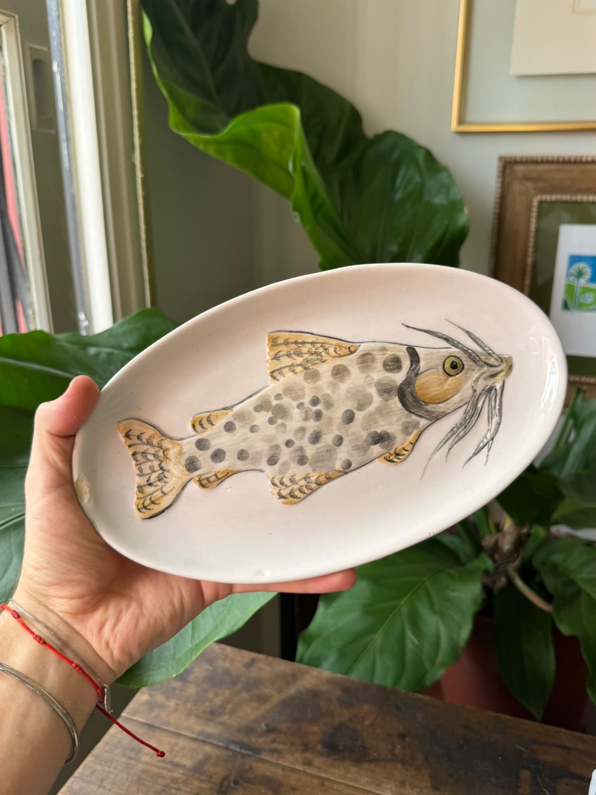 Trio de pratos / travessas ovais em Faiança com pintura manual de Peixes
