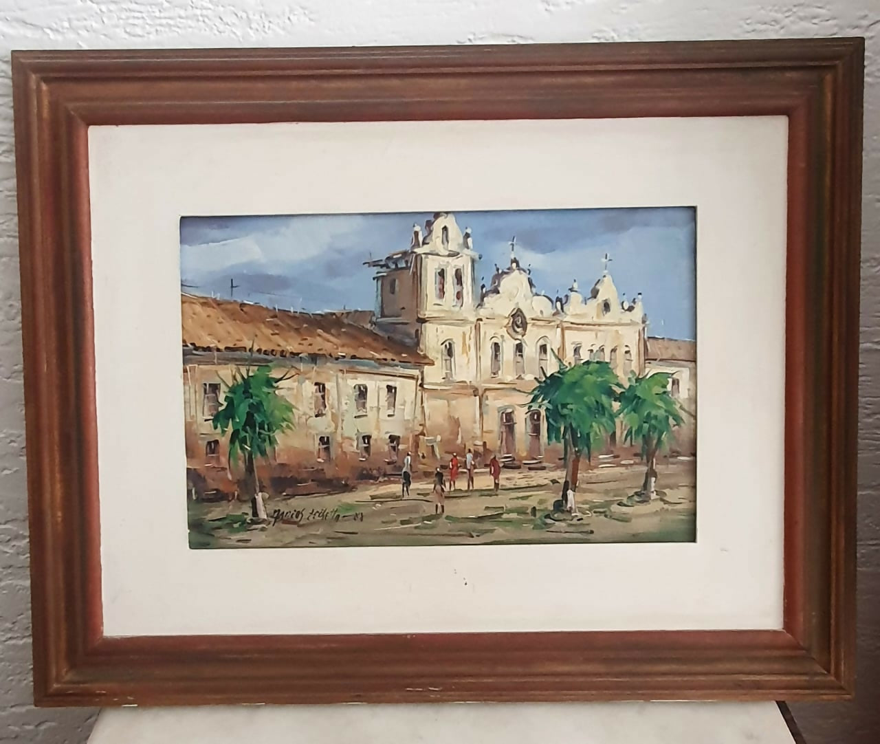 Quadro pintura, óleo sobre tela, de Marcos Zechetto, 88 que representa paisagem e Igreja. Muito preservado!