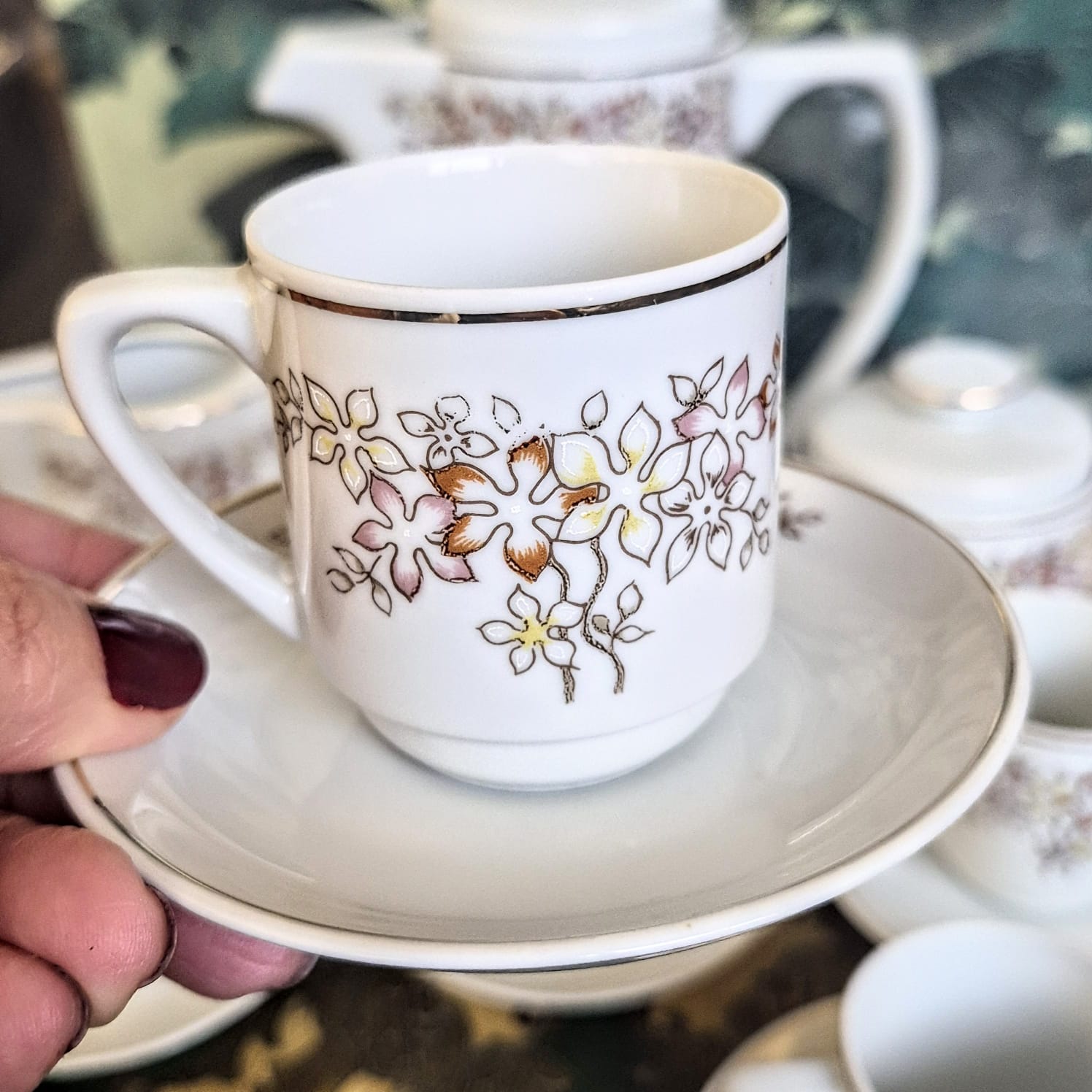Conjunto para café com 8 peças perfeitas em porcelana vintage,  anos 60, Schmidt,  modelo Skandia. 