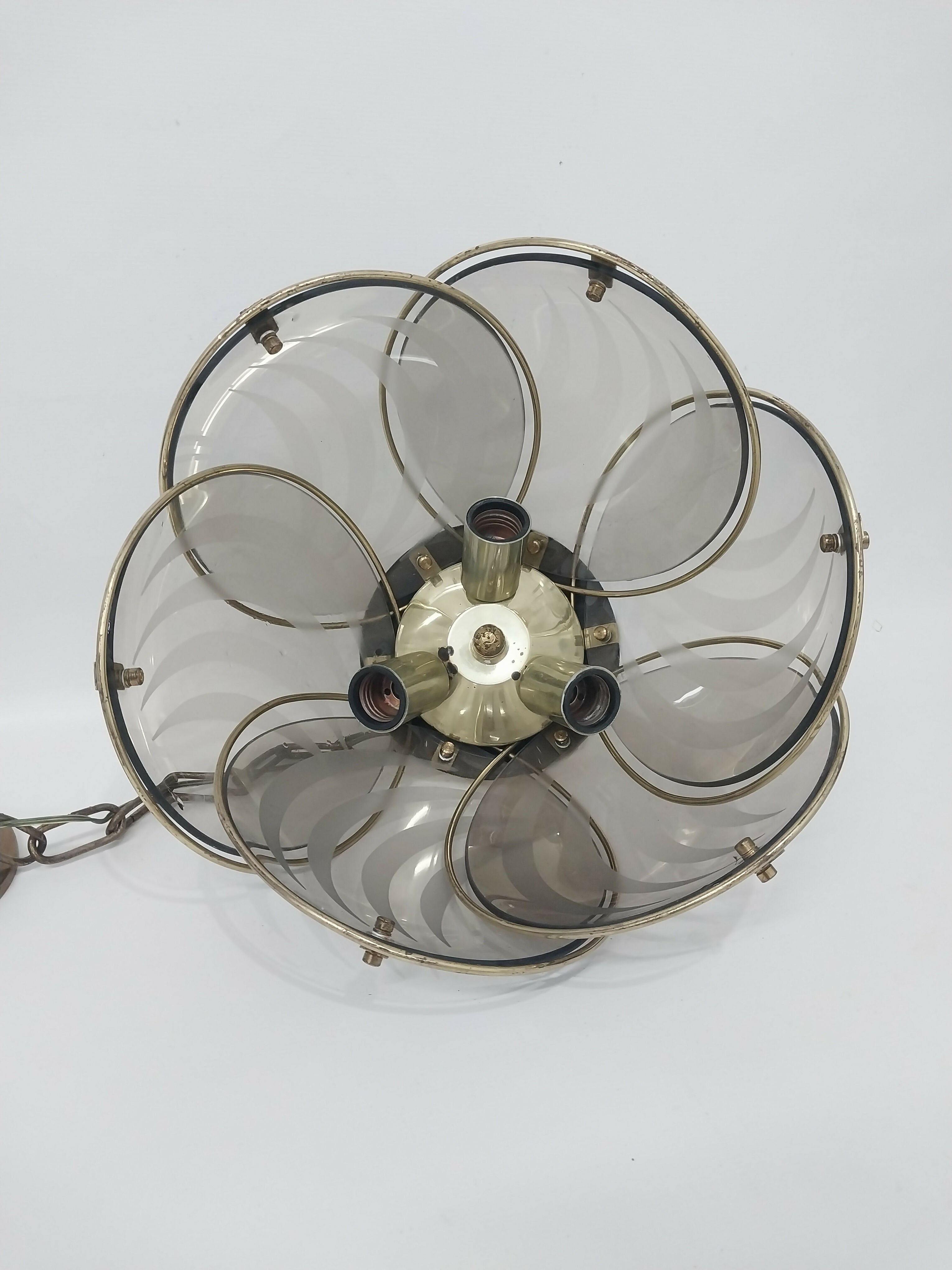 Lustre Vintage Anos 70 RM Latão e vidro fumê
