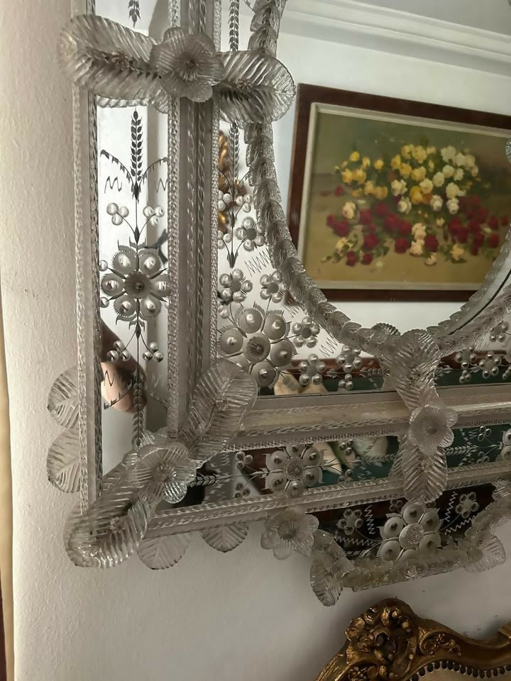 ESPELHO VENEZIANO ANTIGO EM CRISTAL LAPIDADO
