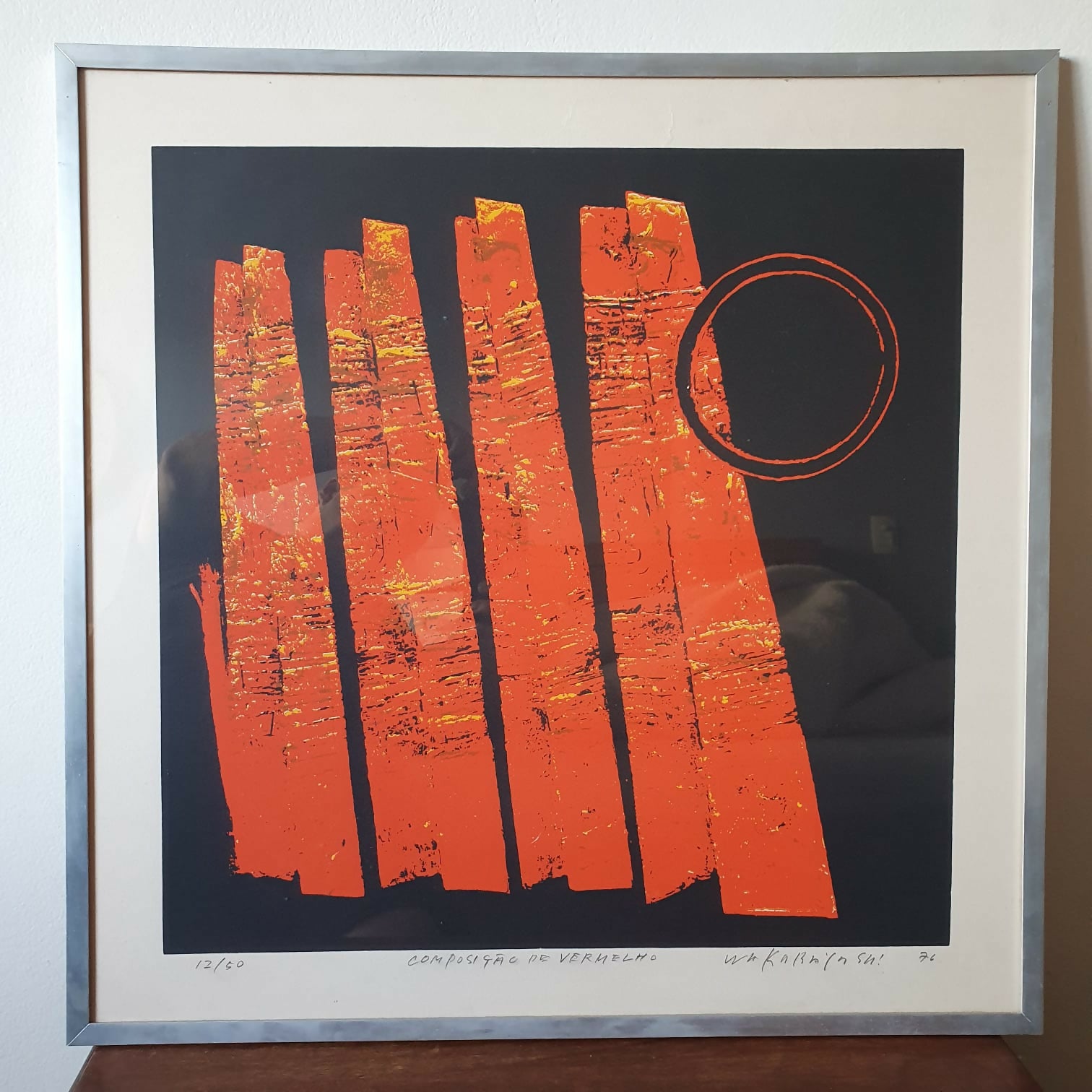 Quadro Serigrafia de Kazuo Wakabayashi "Composição em Vermelho", tiragem 12 de 50.