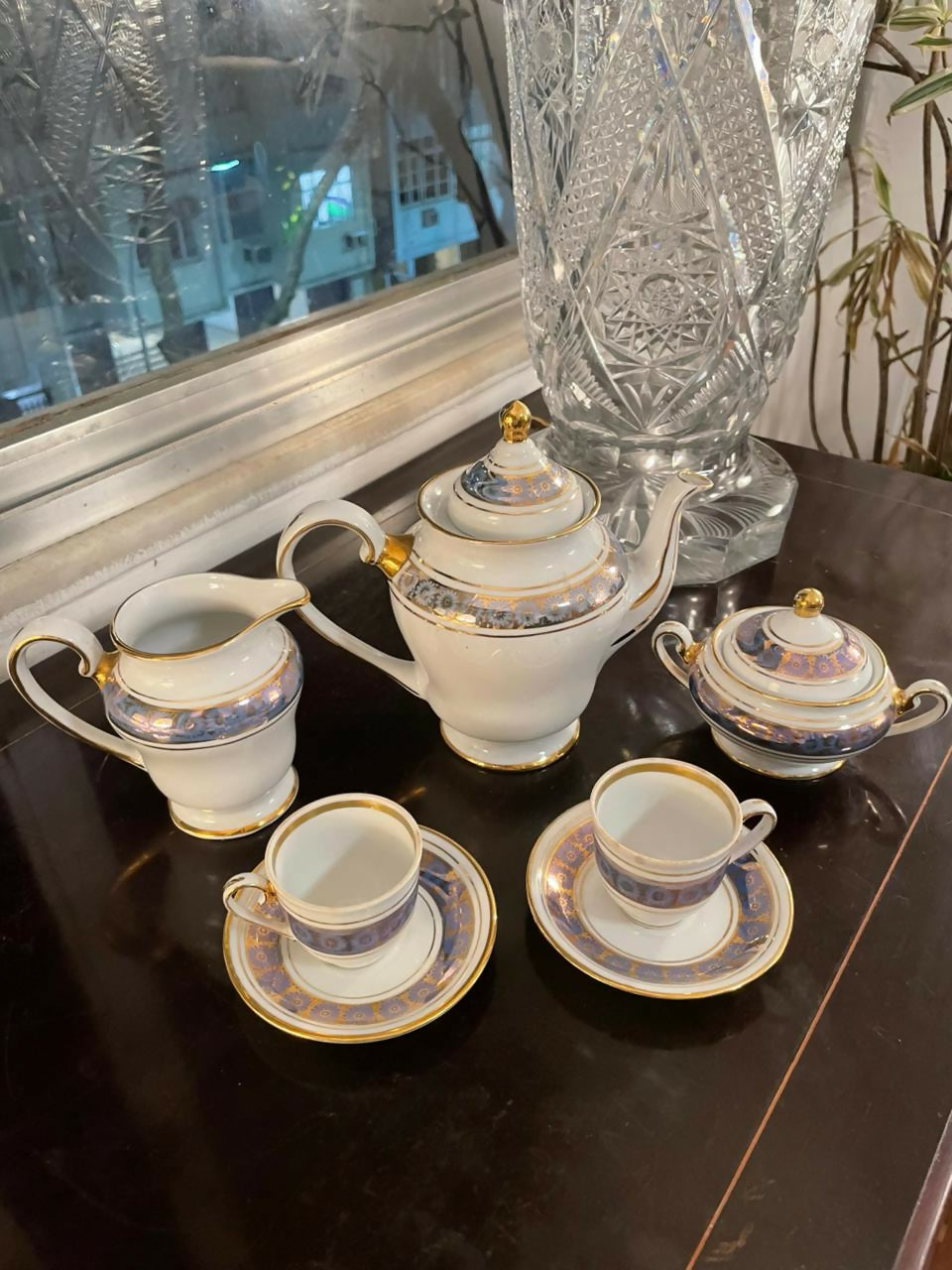 Aparelho de café em porcelana Barão do Rio Branco azul e dourado