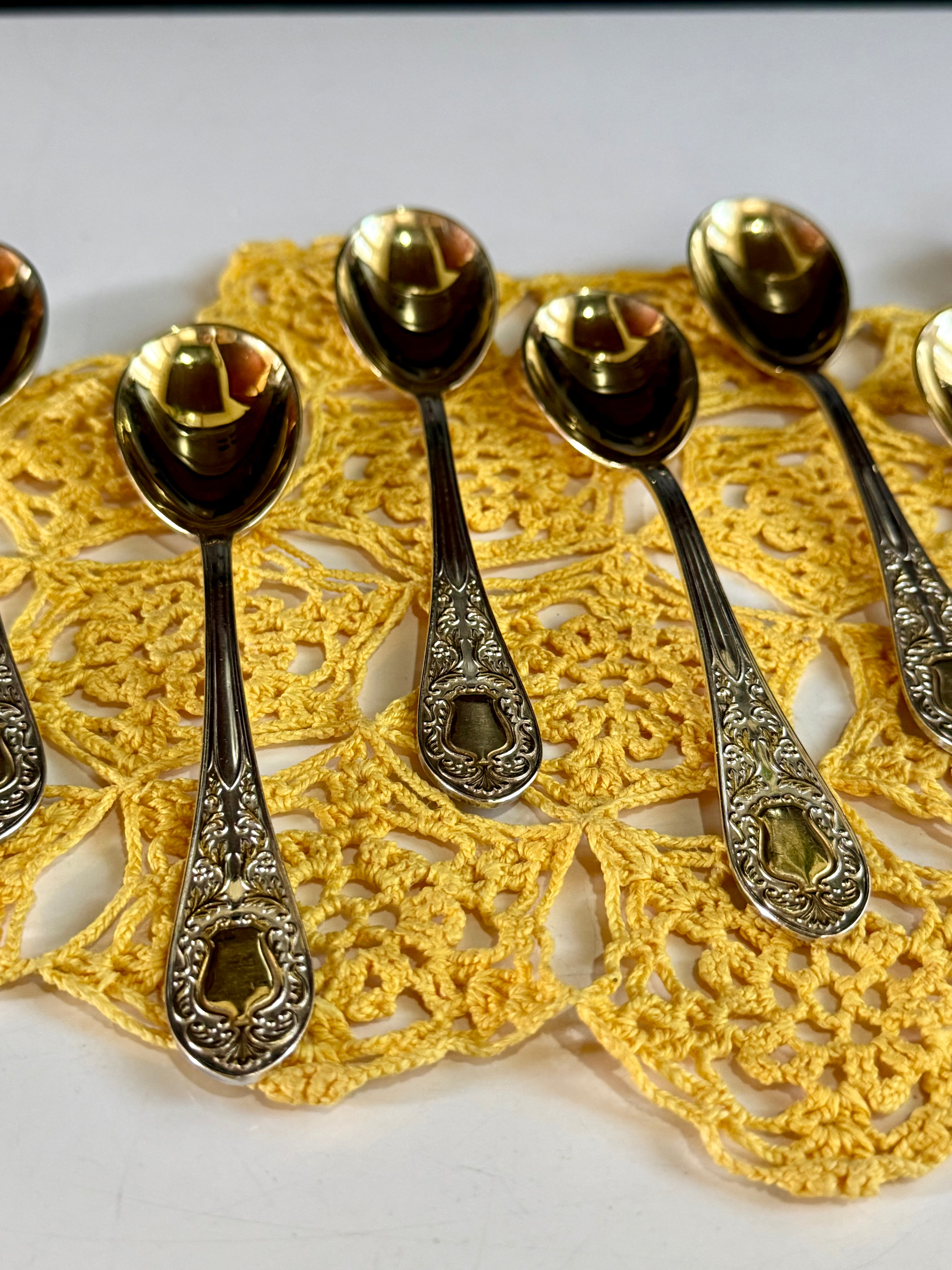 Lote de 9 colheres de sobremesa Eberle banhada a ouro e espessurada a prata 90