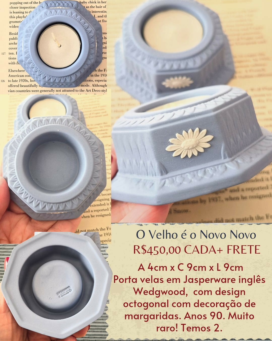 Par de porta velas em jasperware inglês Wedgwood, raro, anos 90. Perfeitos!