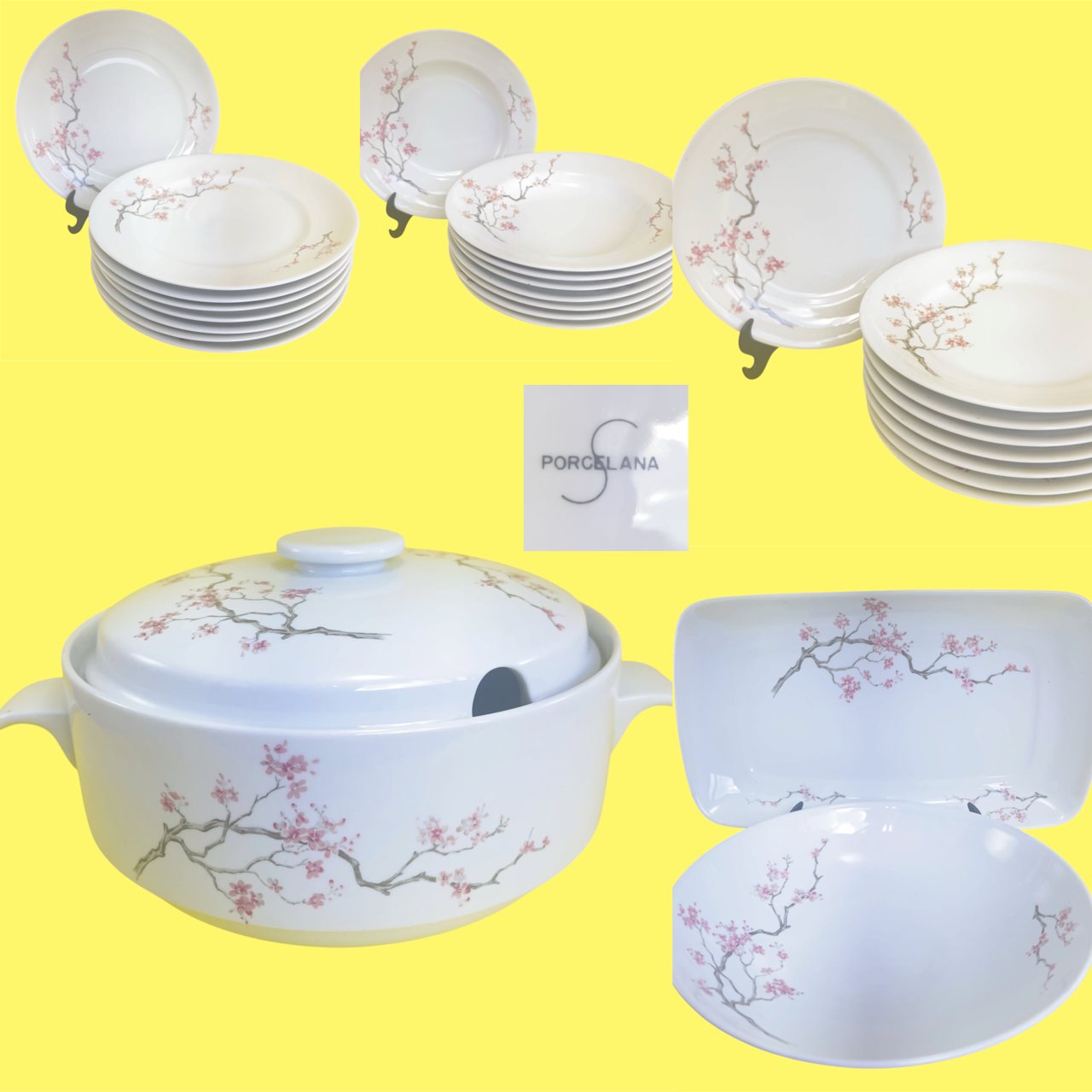 Jogo de Jantar Porcelana Schmidt Déc.1980 - Flor de Cerejeira 