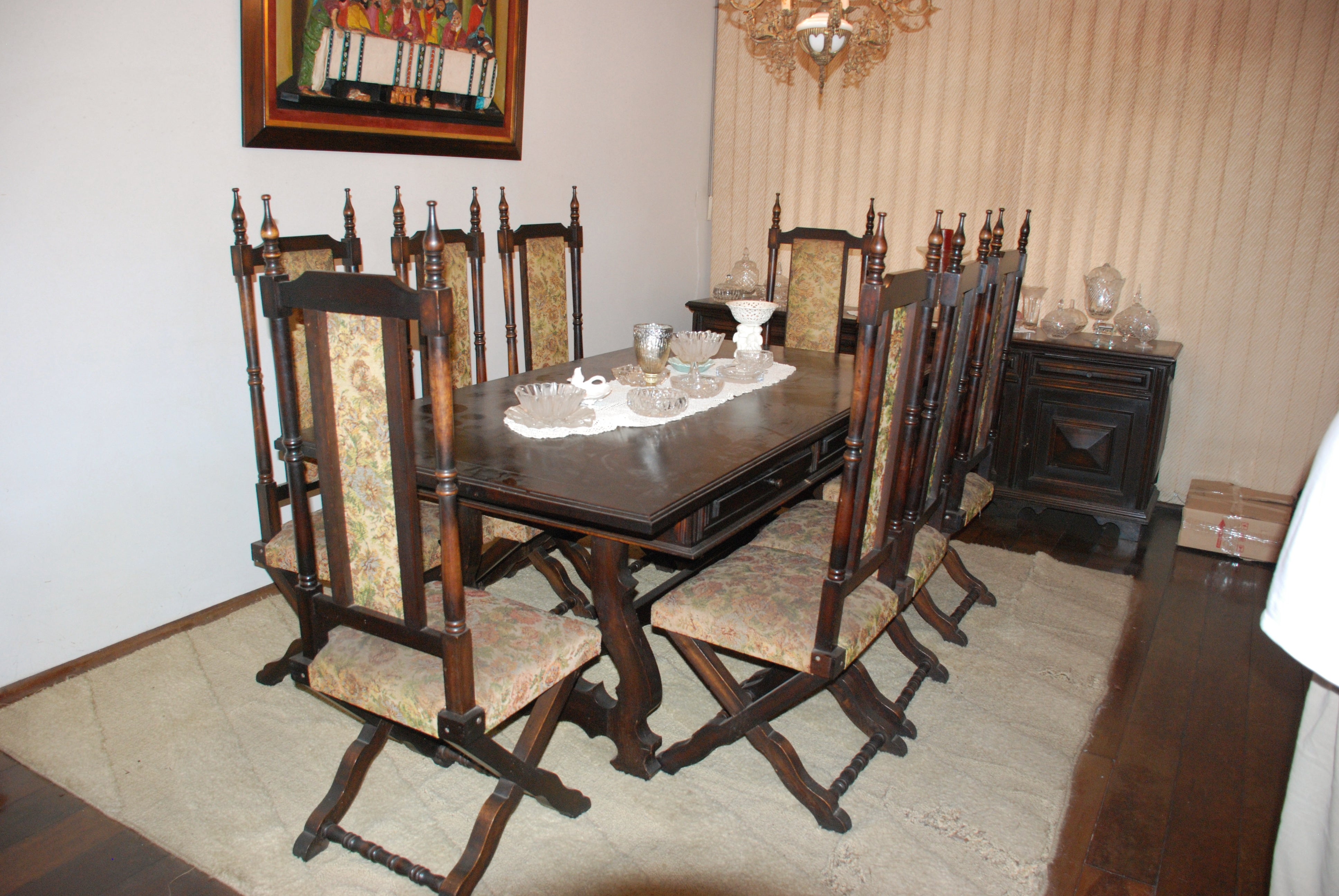 Mesa de jantar Retangular PORTUGUESA anos 60 , 8 cadeiras estofadas