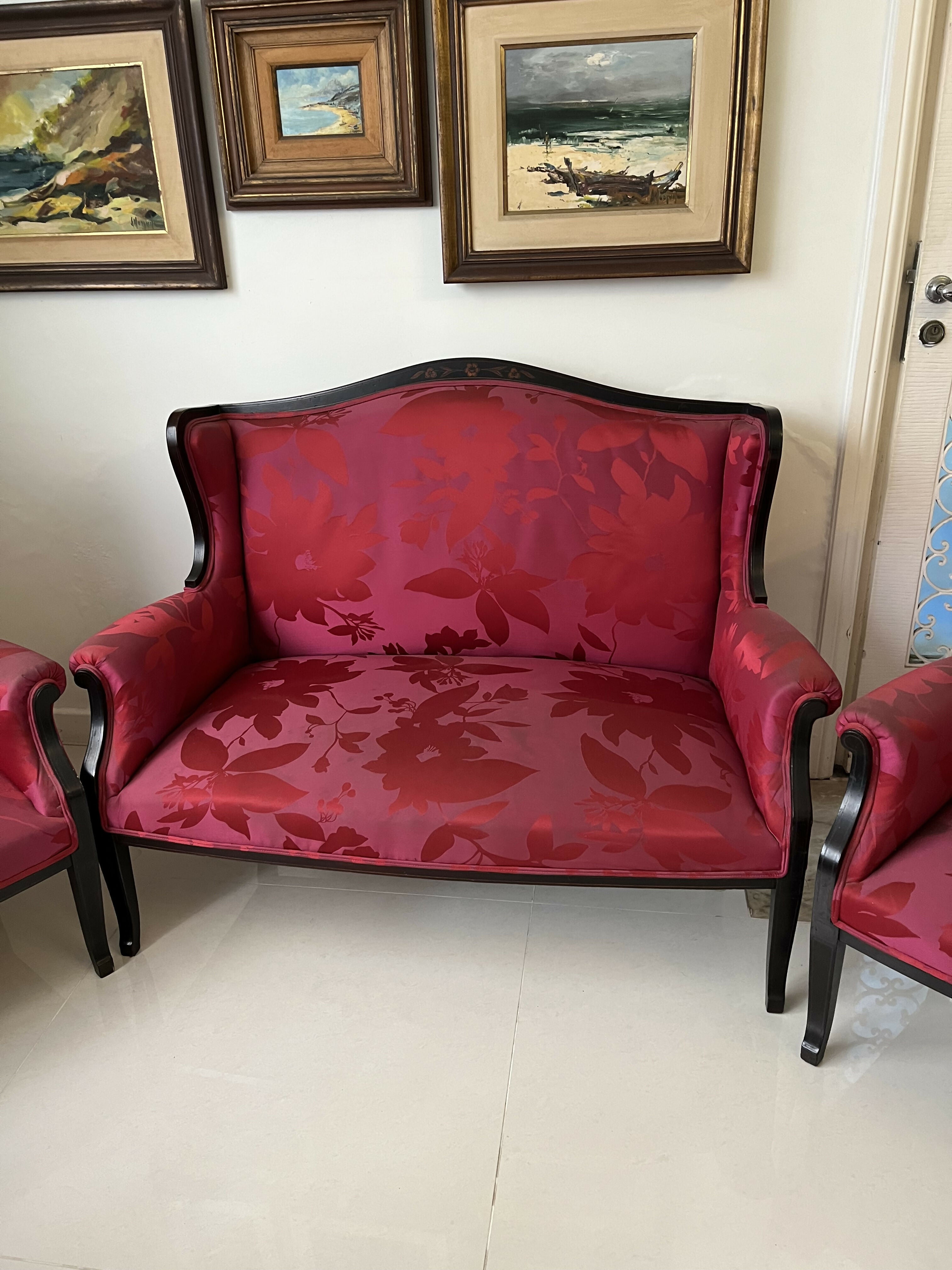 Conjunto Sala Vermelho / Cereja - sofá com 2 poltronas
