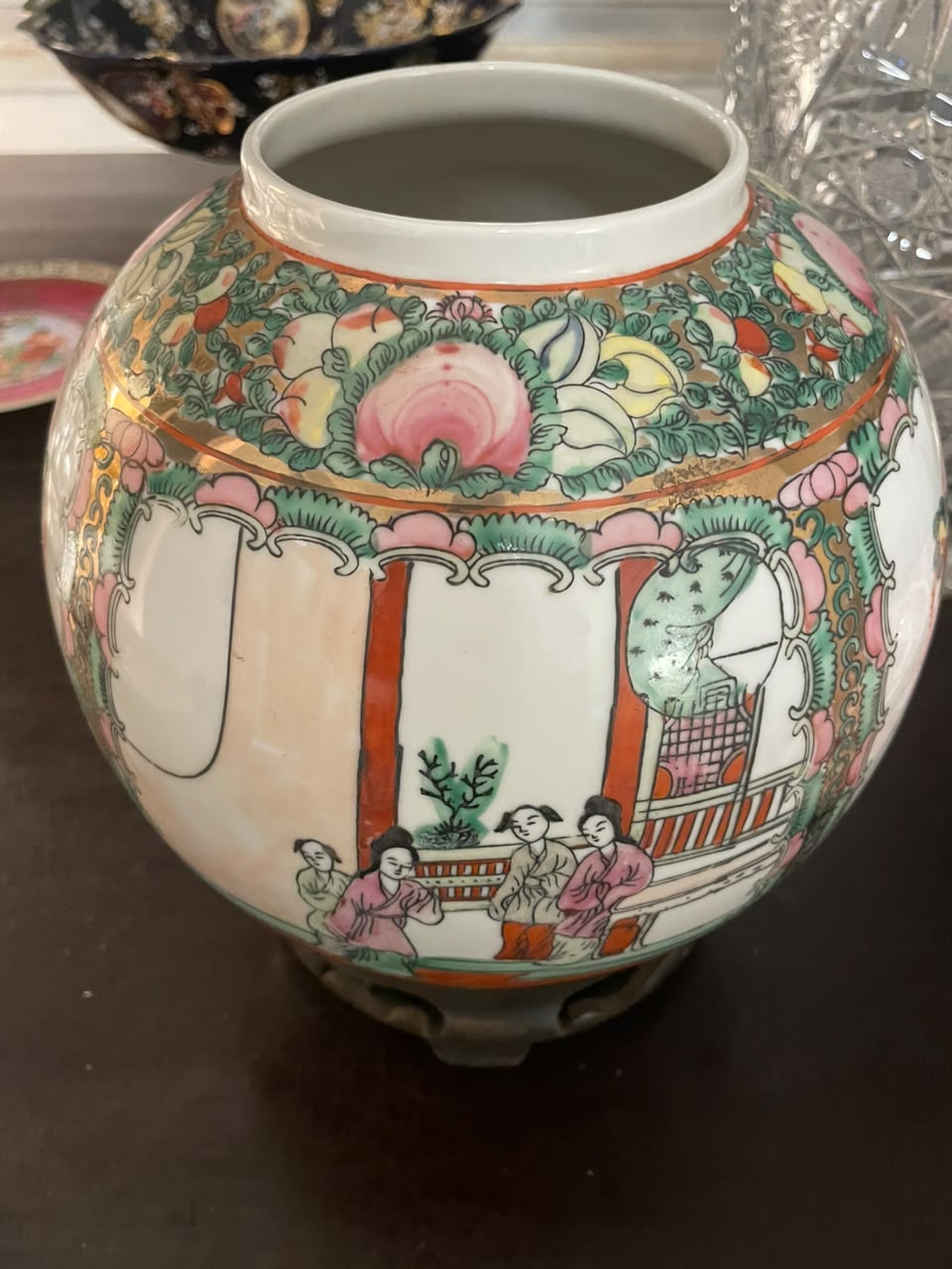 Grande vaso chinês família rosa em porcelana