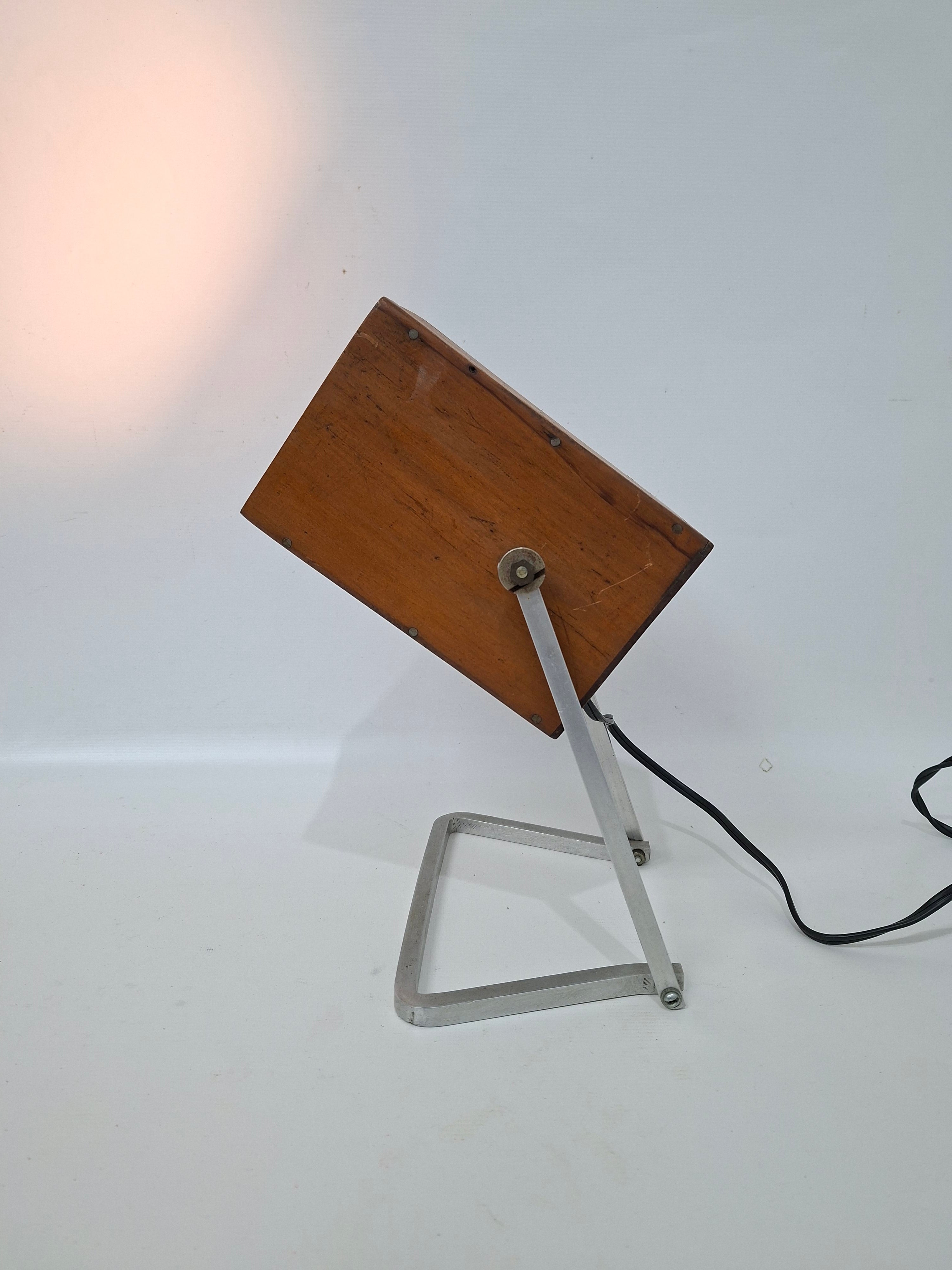 Luminária retangular Vintage de Mesa em alumínio e madeira 