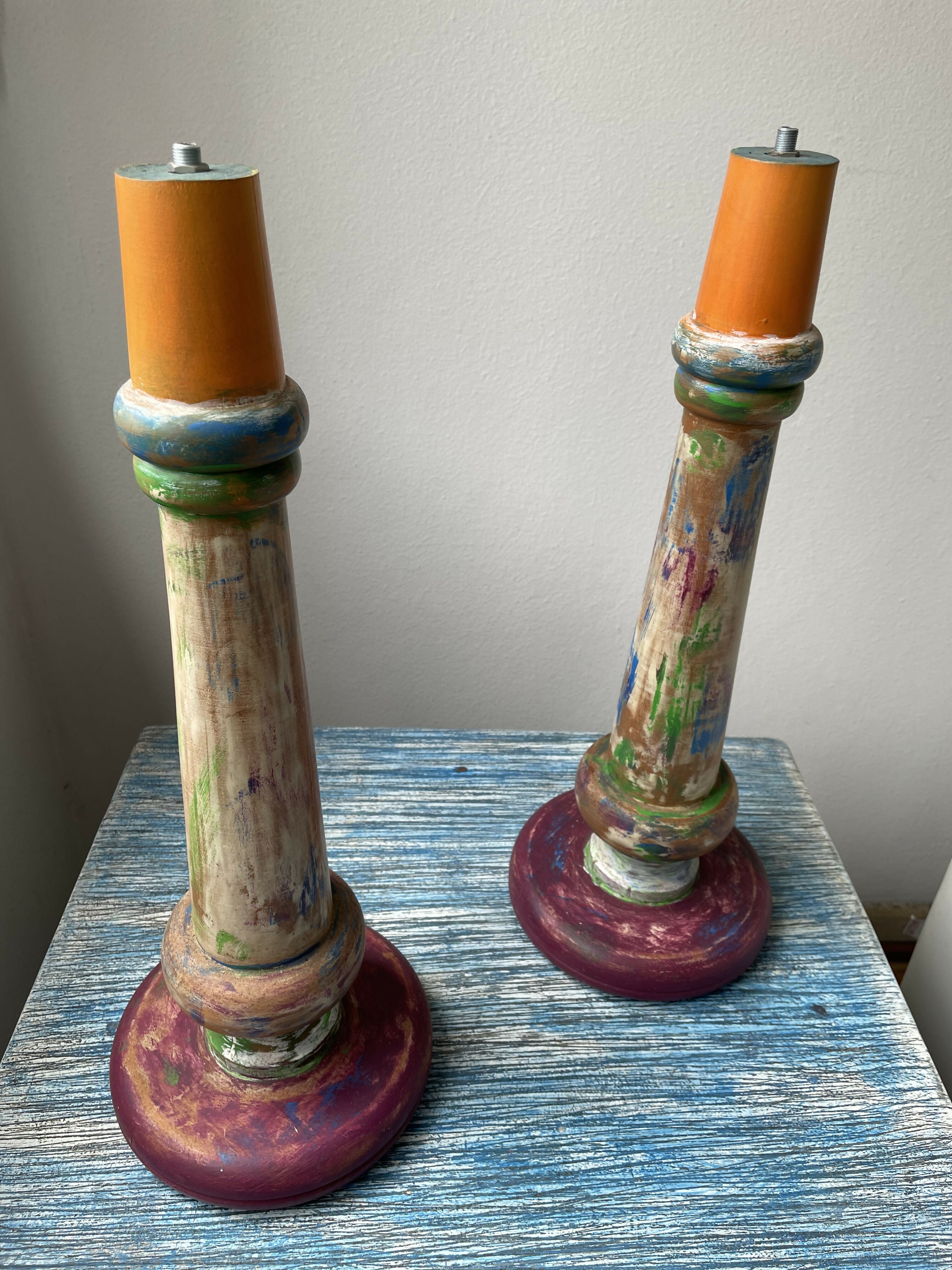 Par de base para abajur em madeira com pintura