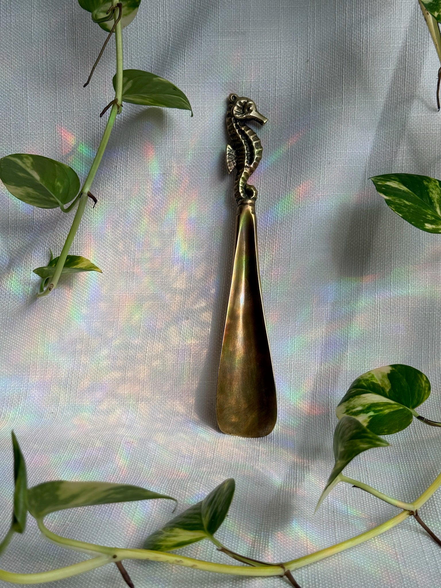 Calçadeira vintage em. metal dourado - Cavalo marinho