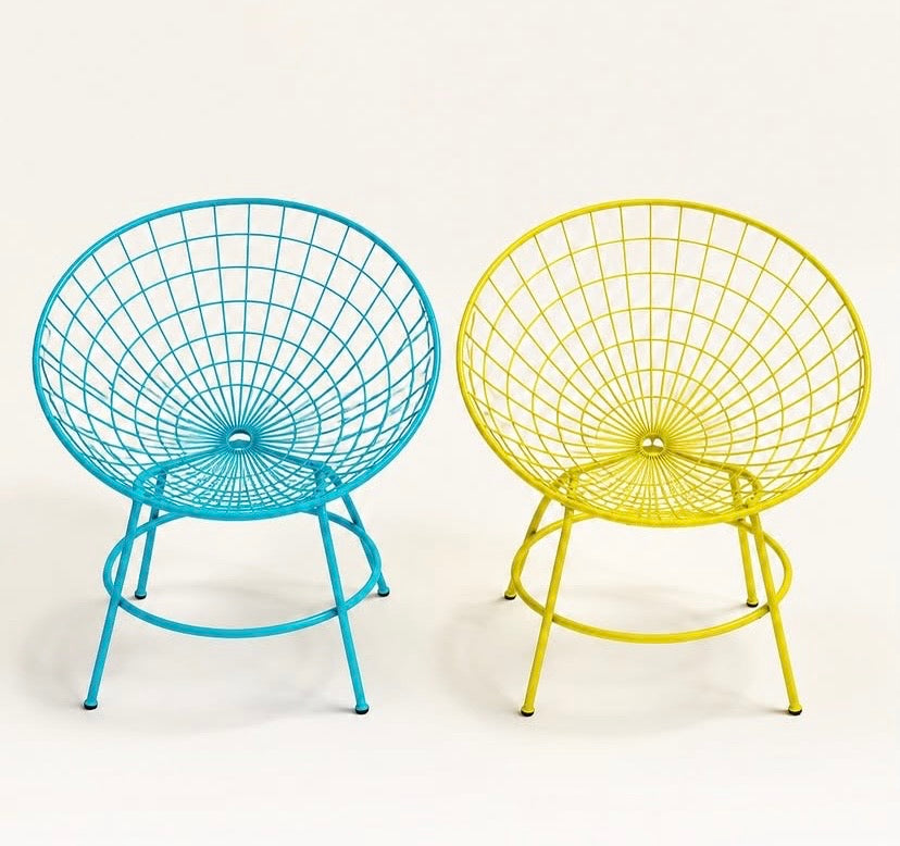Cadeiras aramadas redondas anos 70 (Amarelo e azul) 