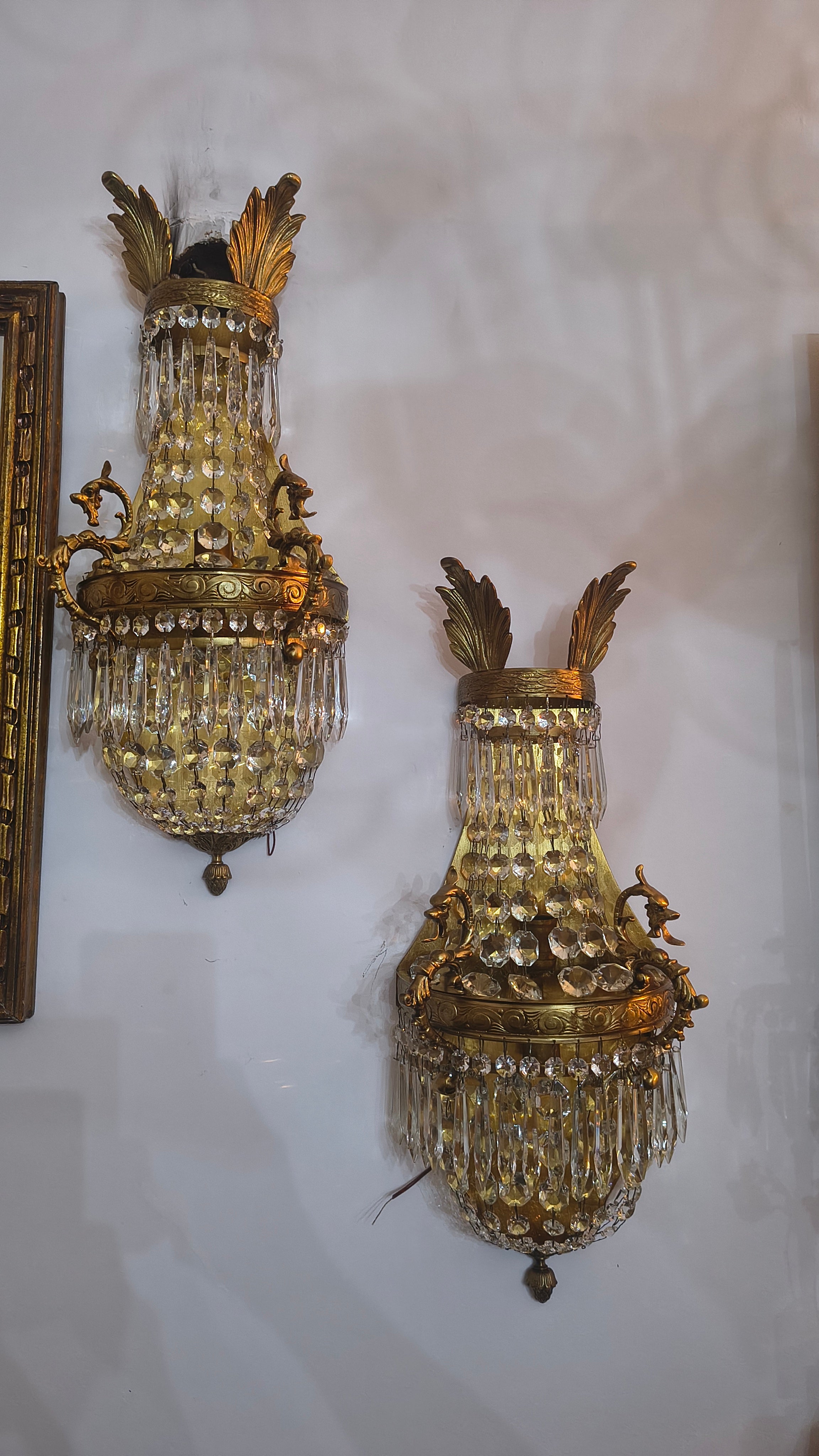 Par de Arandelas Império em cristal e bronze - restauradas