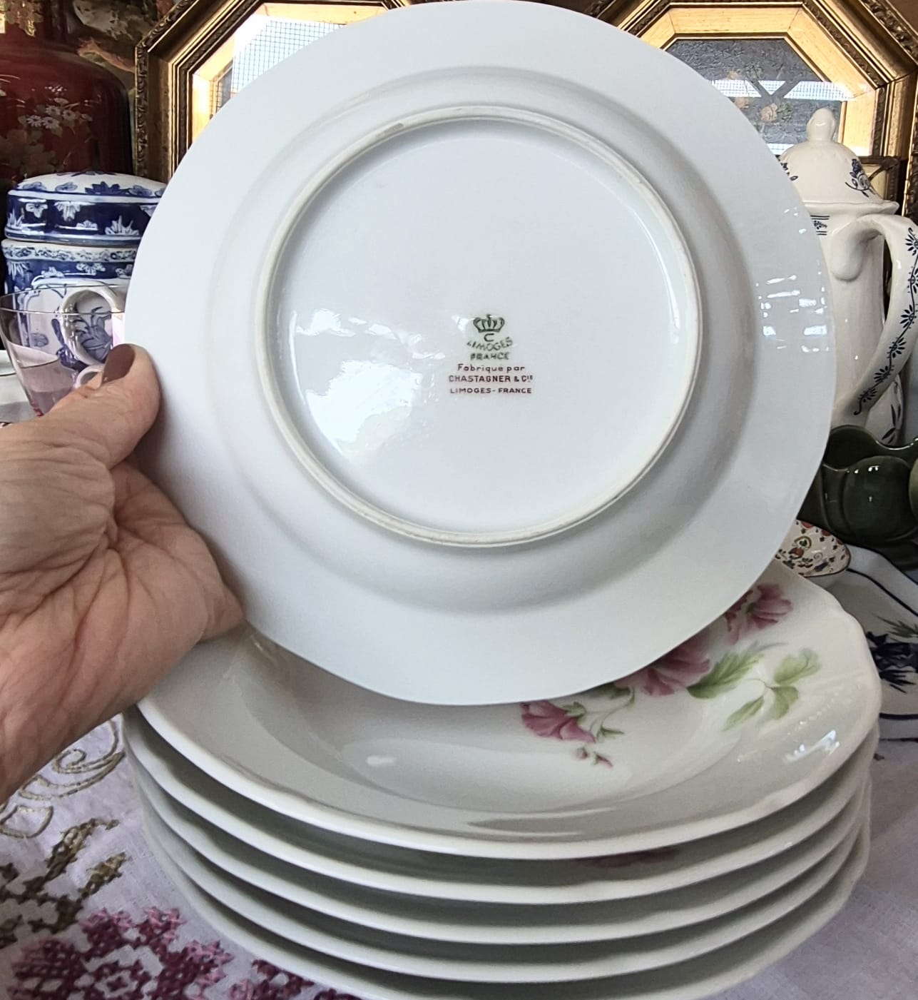 Conjunto com 6 pratos fundos em porcelana francesa Chastagner &amp; Cie de Limoges, anos 50.