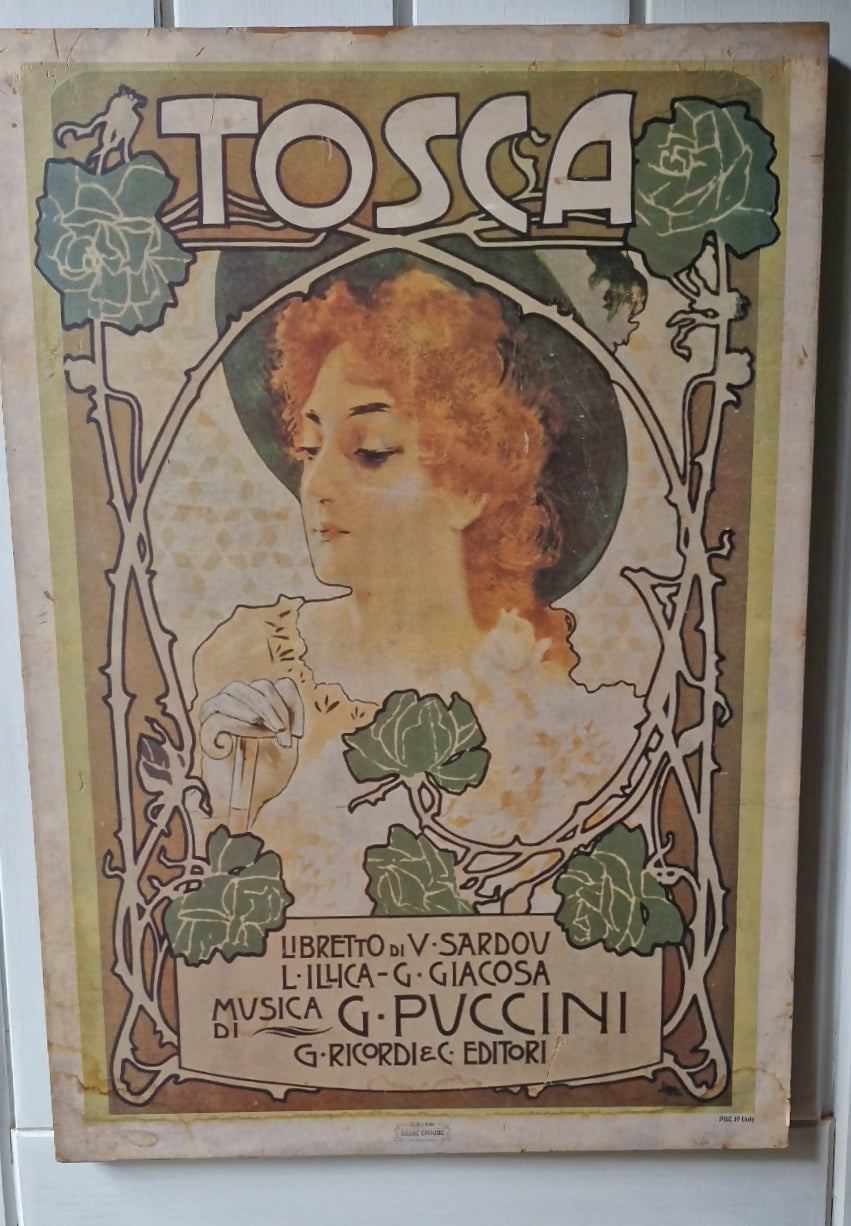 Belíssimo quadro vintage do icônico pôster italiano da ópera Tosca