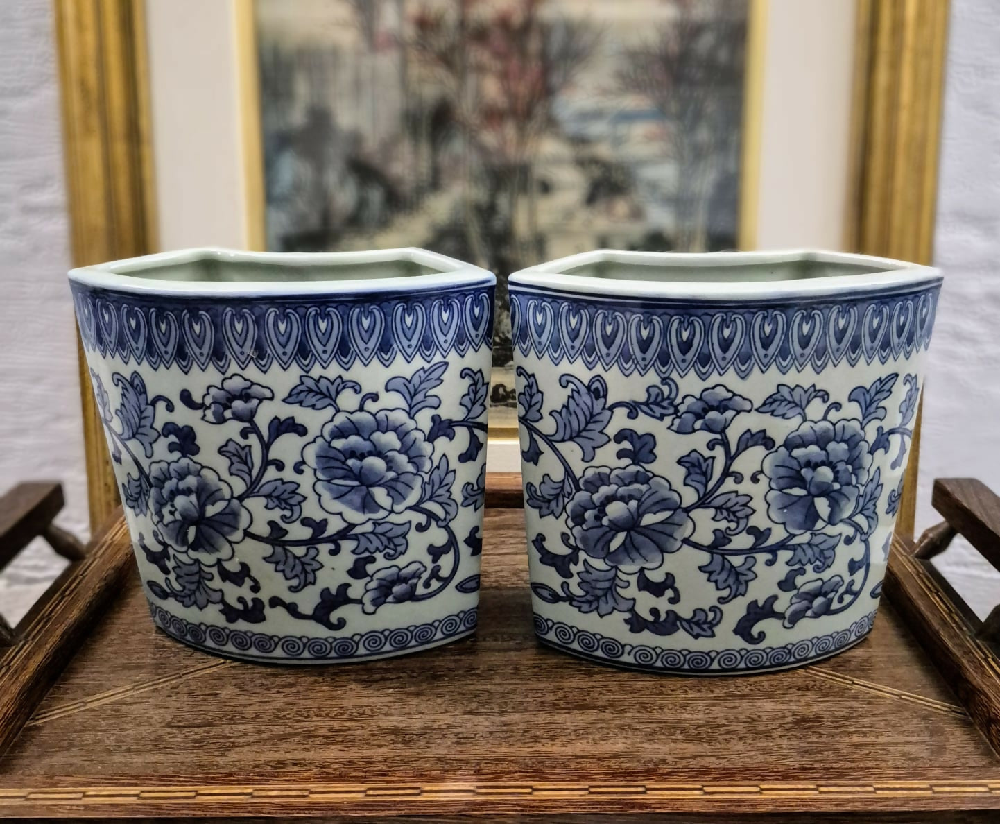 Par de floreiras incríveis, raras, em porcelana Celadon. Perfeita! Como novas!