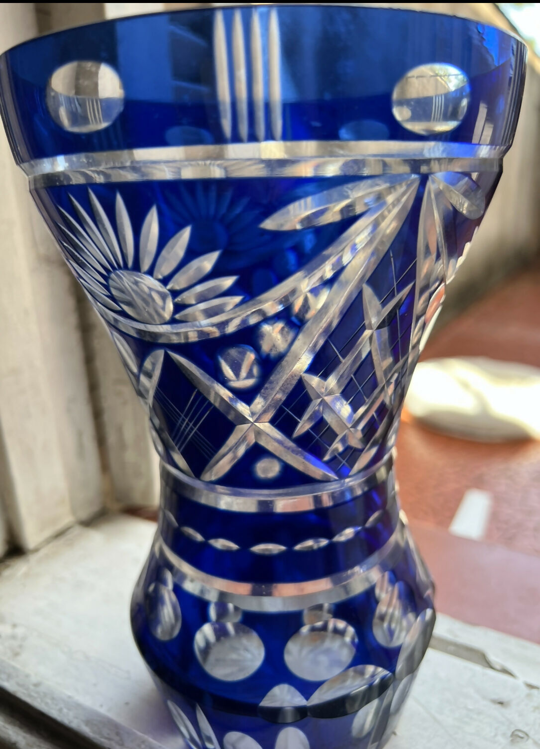 Antigo Vaso em Cristal Tcheco Azul