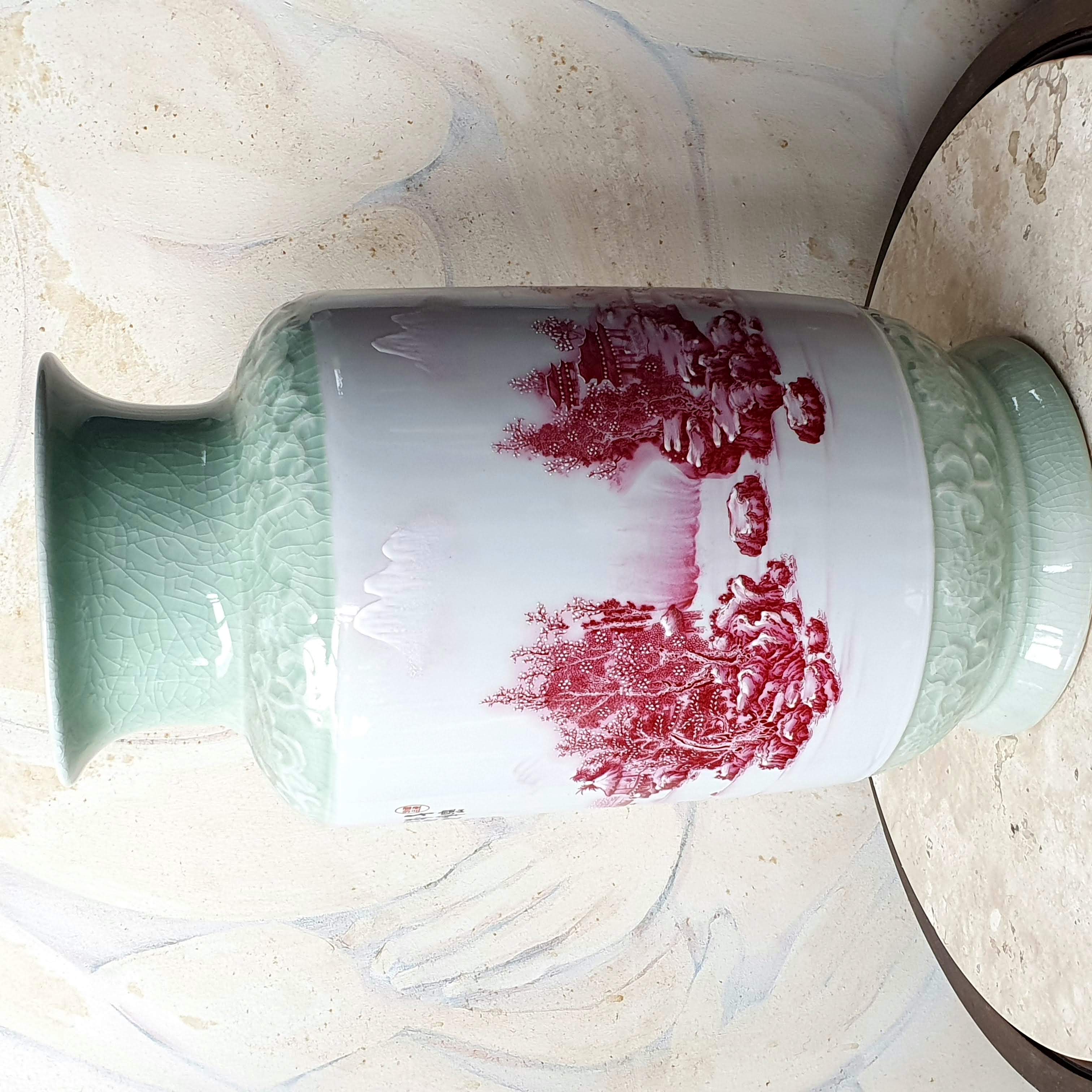 GRANDE VASO CELADON COM PINTURA ARTESANAL