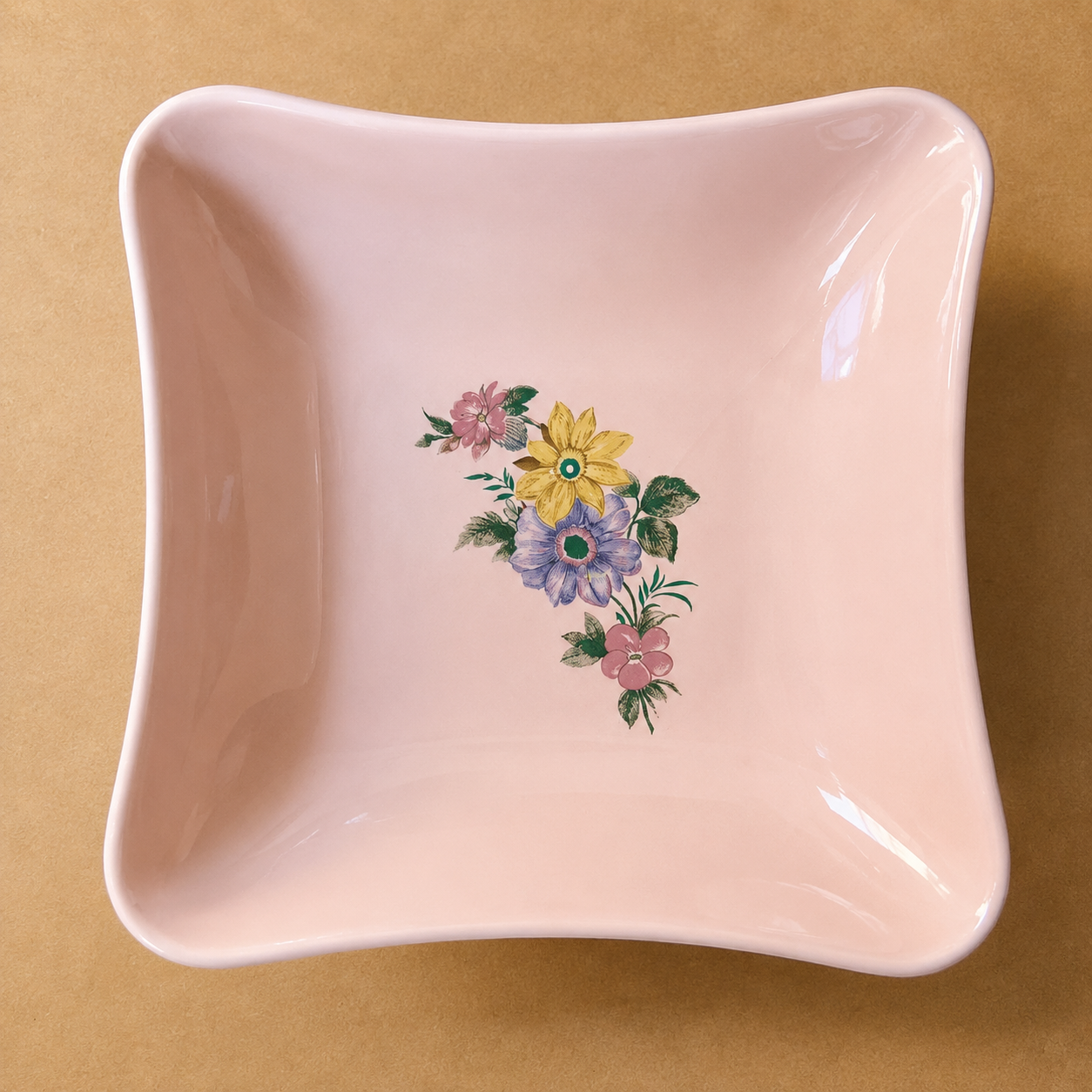 Centro de Mesa quadrado Pozzani em porcelana rosa (DMCPS_418)