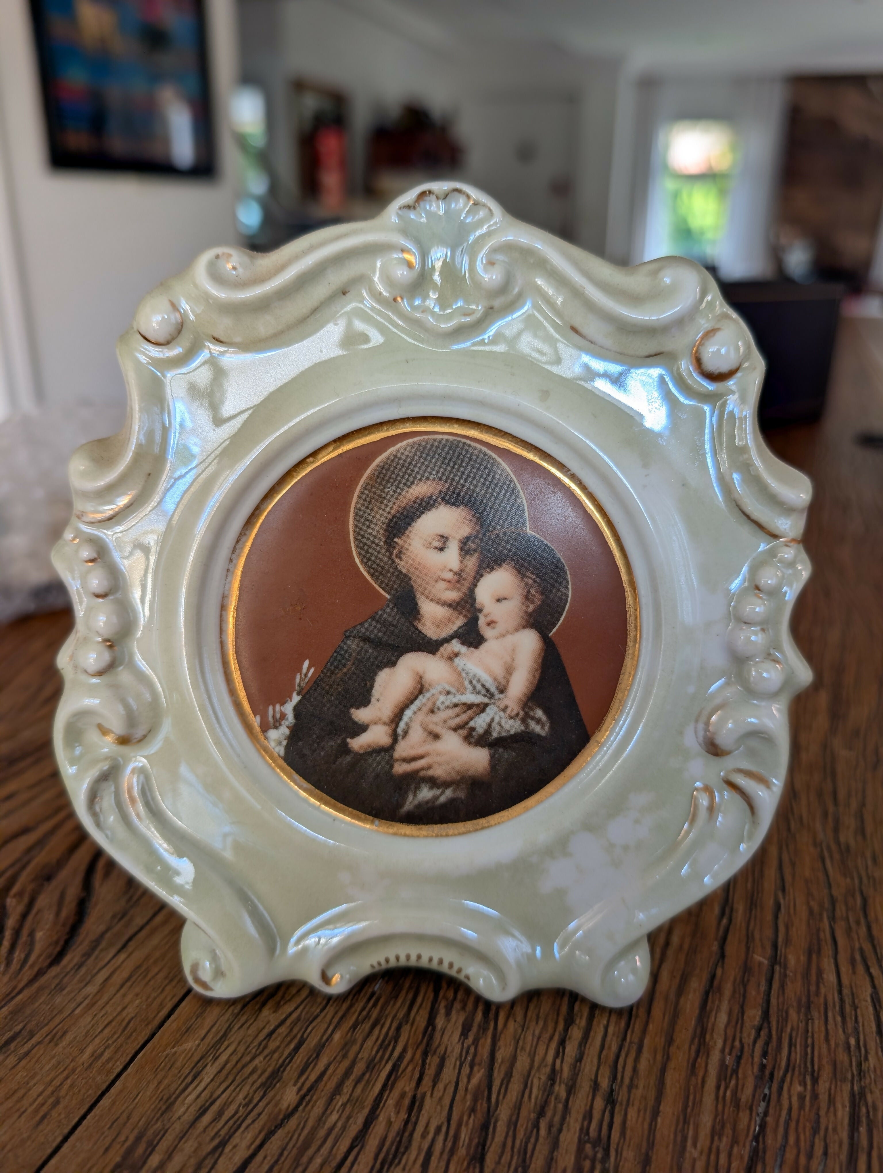 Placa de mesa ou parede - Santo Antônio com menino Jesus