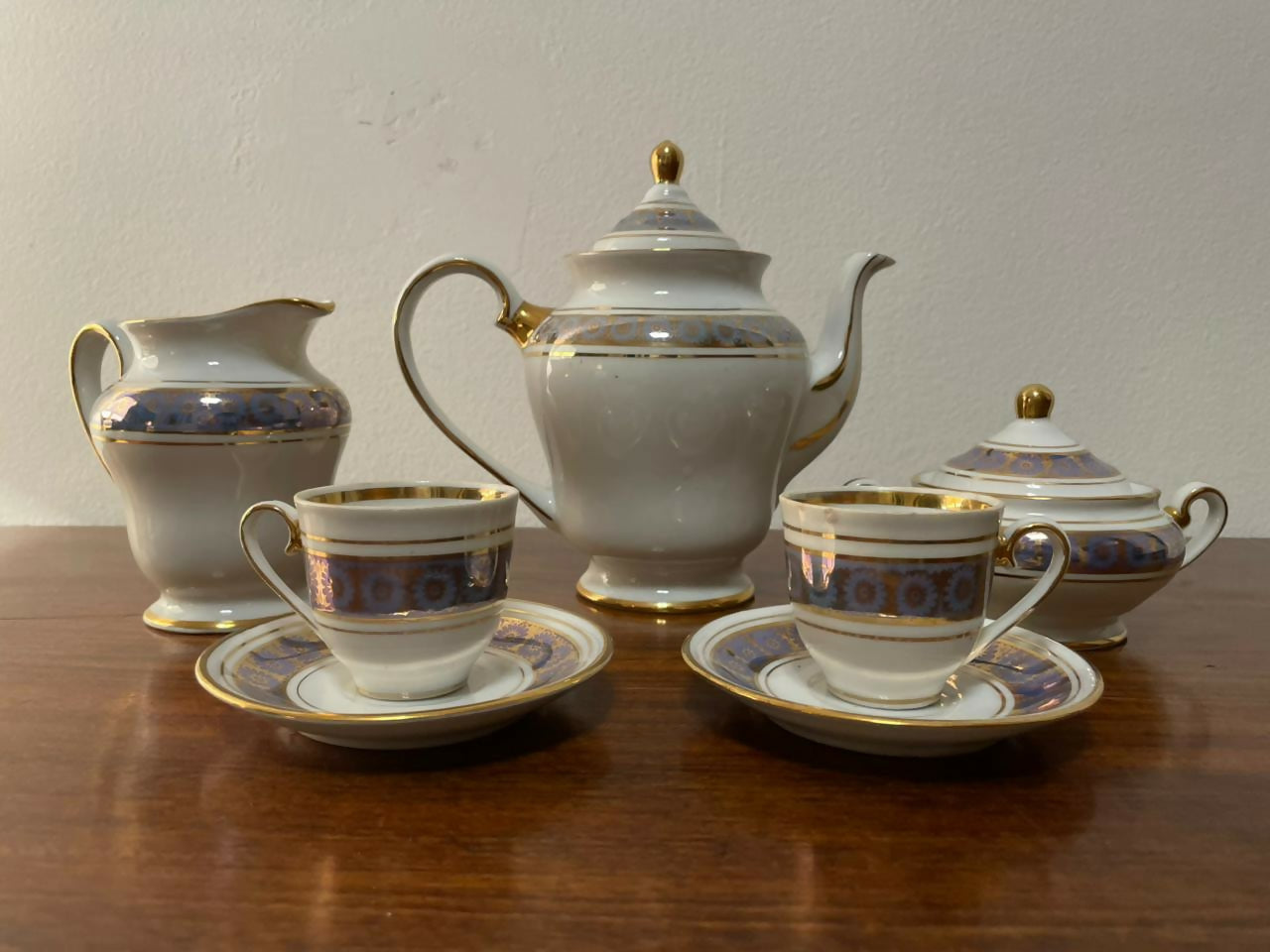 Aparelho de café em porcelana Barão do Rio Branco azul e dourado