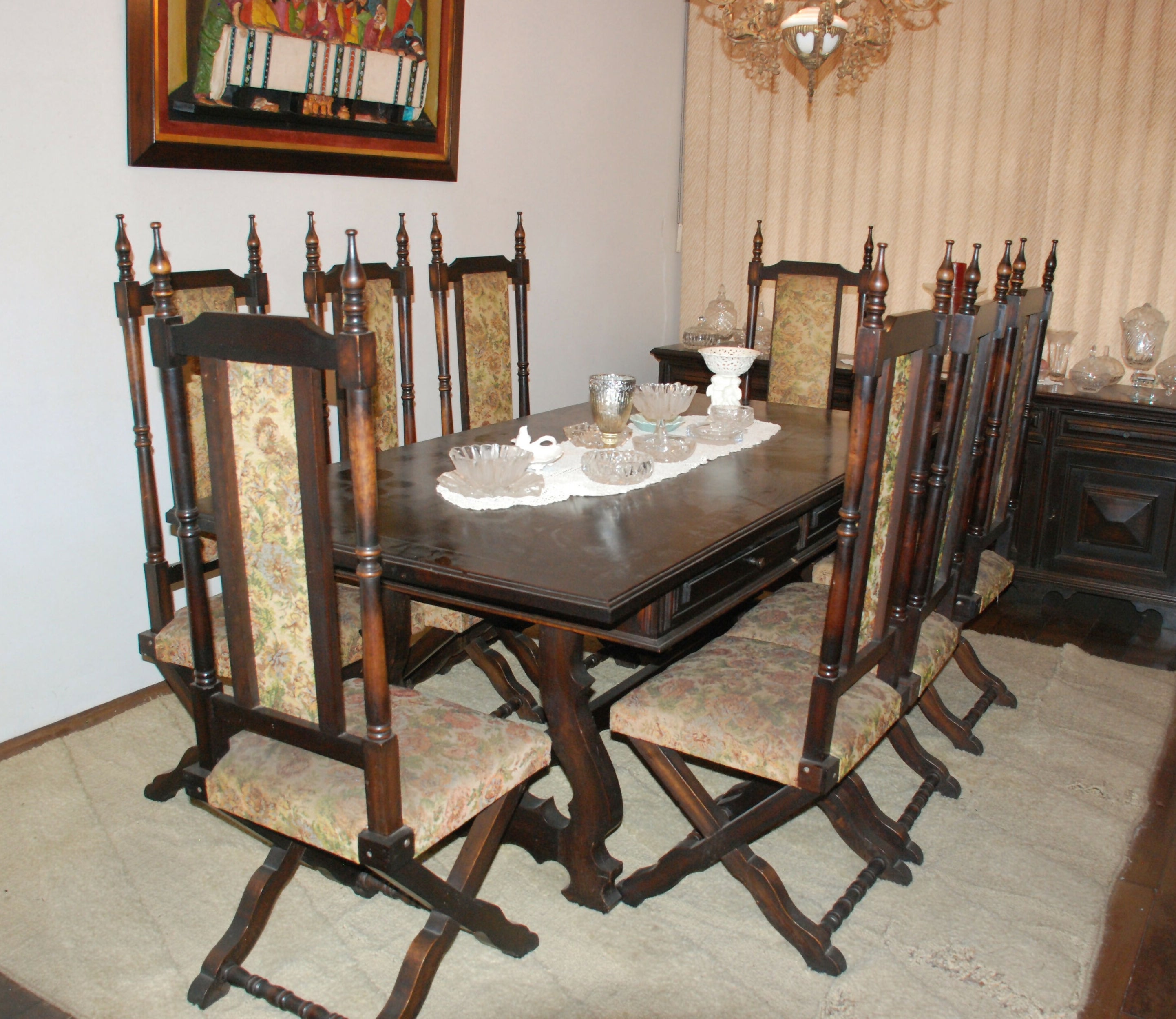 mesa jantar portuguesa anos 60 , 8 cadeiras , , 2 gavetas 2,00 x 1,00 x 80