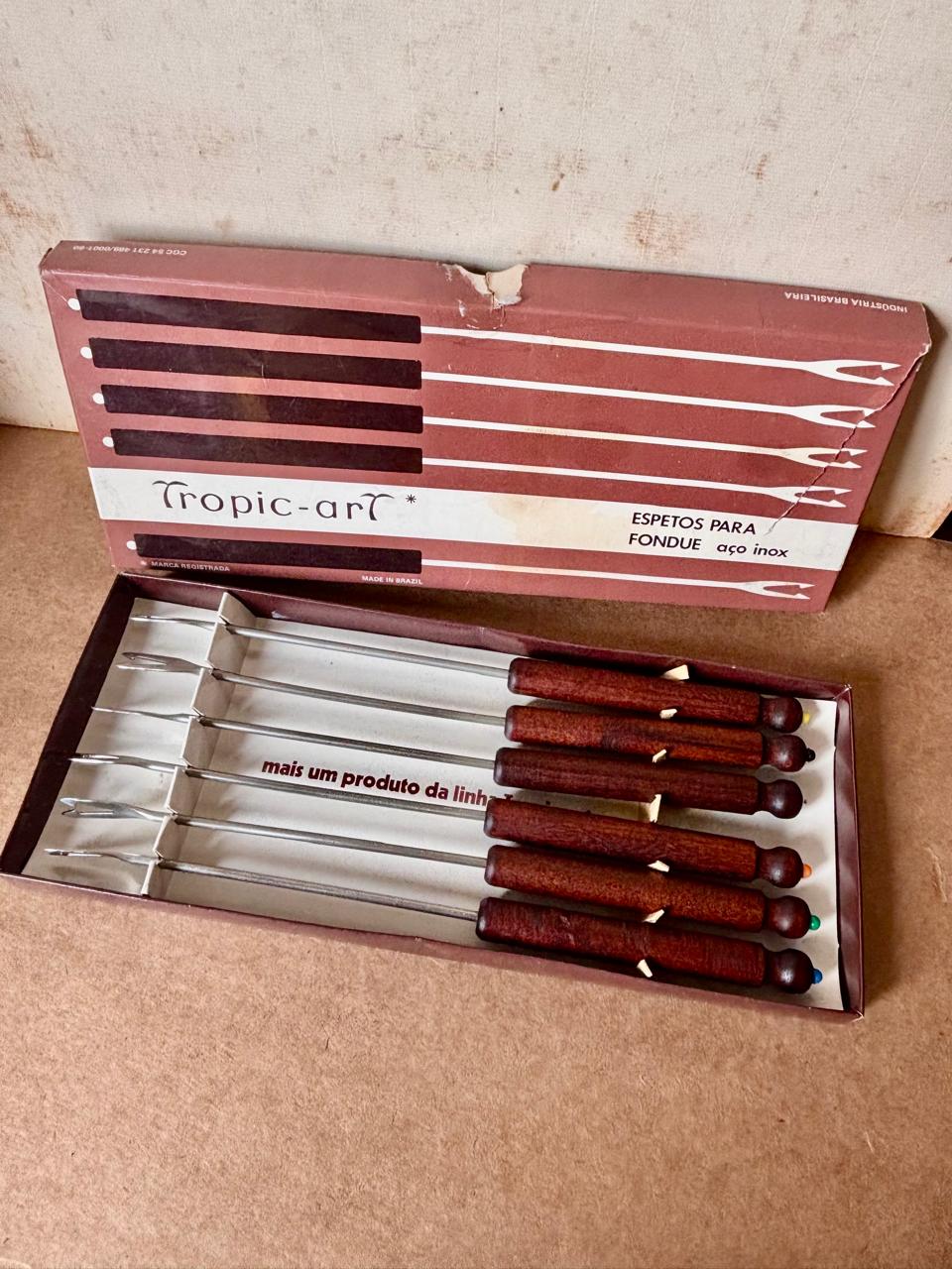 Conjunto de 6 espetos para fondue Tropic Art com caixa original (DMCPS_692)