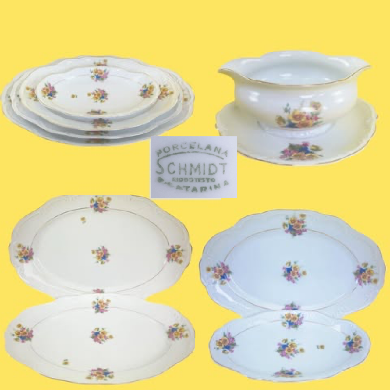 Porcelana Schmidt Rio do Testo 1946/1958 Jogo com 4 travessas e 1 molheira