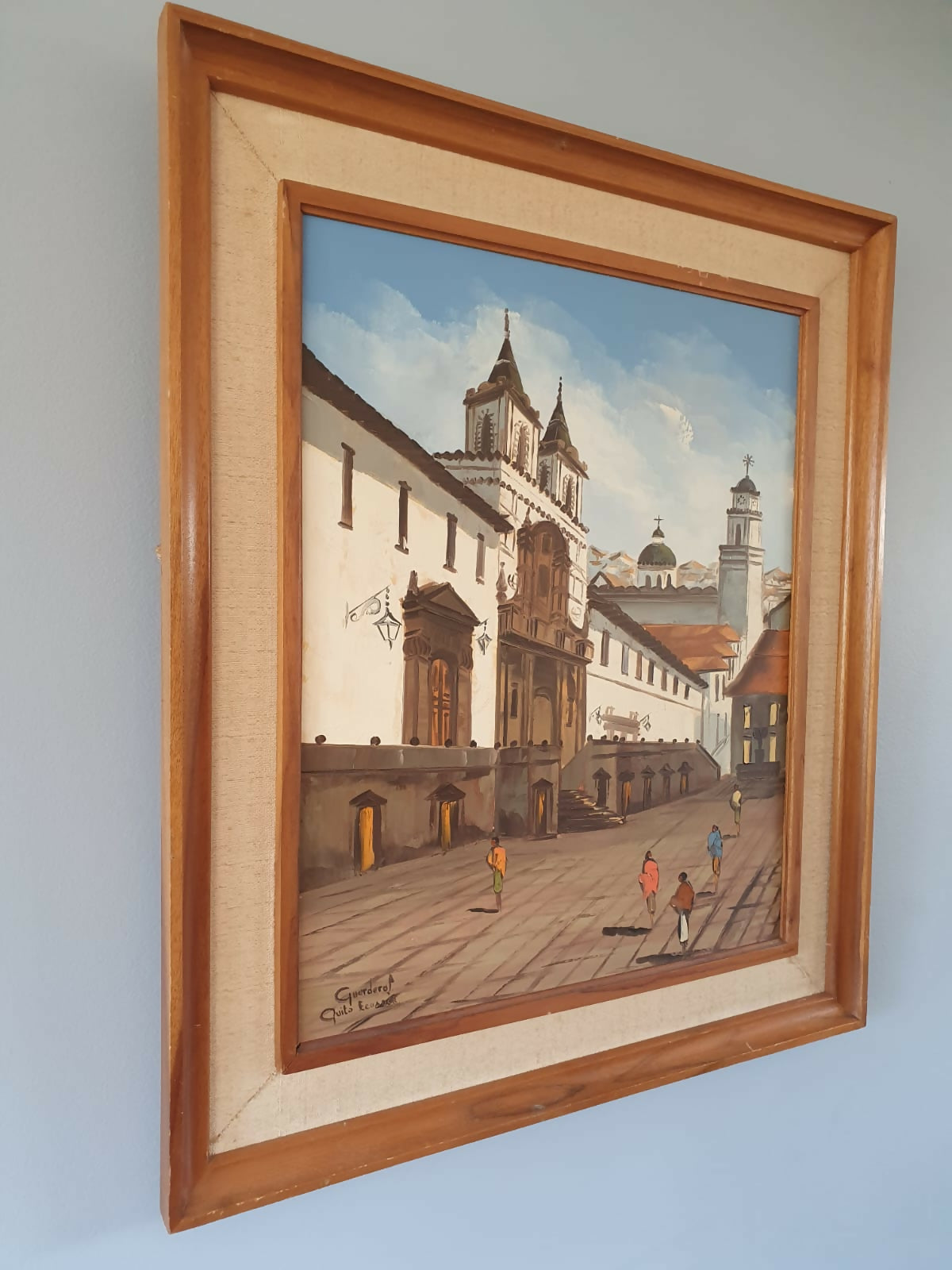 Maravilhoso quadro Óleo sobre tela de escola equatoriana, de Jorge Guarderas