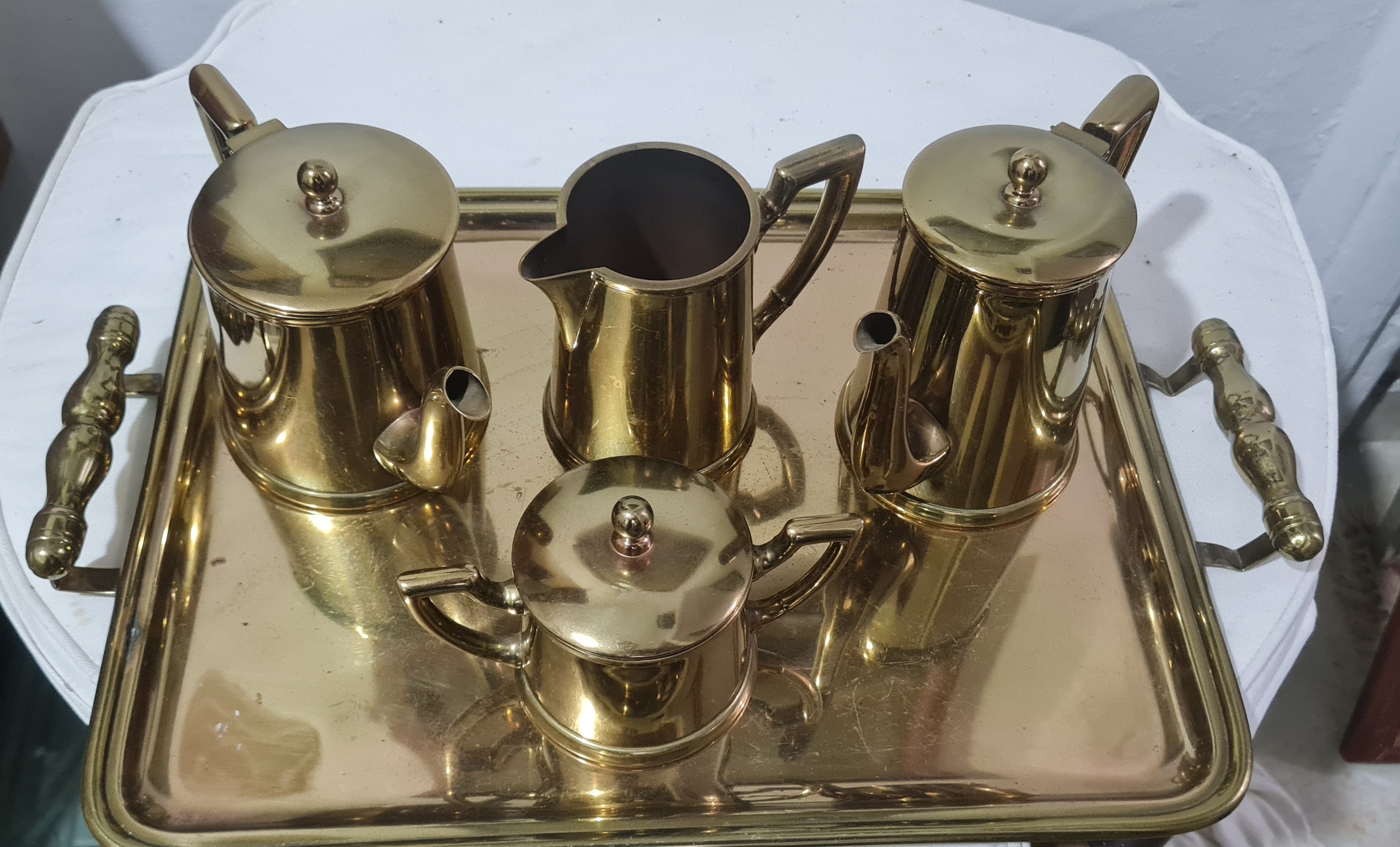 Antigo Jogo de Café e Chá Soppil Dourado – Completo com Bandeja (5 Peças)