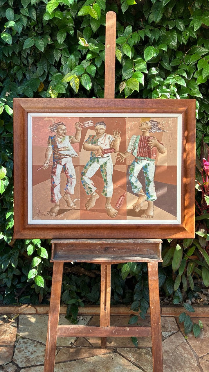 Quadro Pintura Figurativa com Três Músicos/Dançarinos